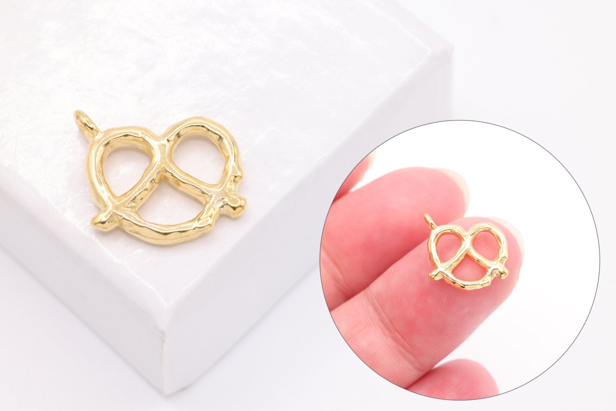 Shiny Vermeil Gold Pretzel Charm - 18k gold plated over Sterling Silver twisted pretzel charm Pendant, Gold Pretzel Charm, Bagel, heart, 243 - HarperCrown
