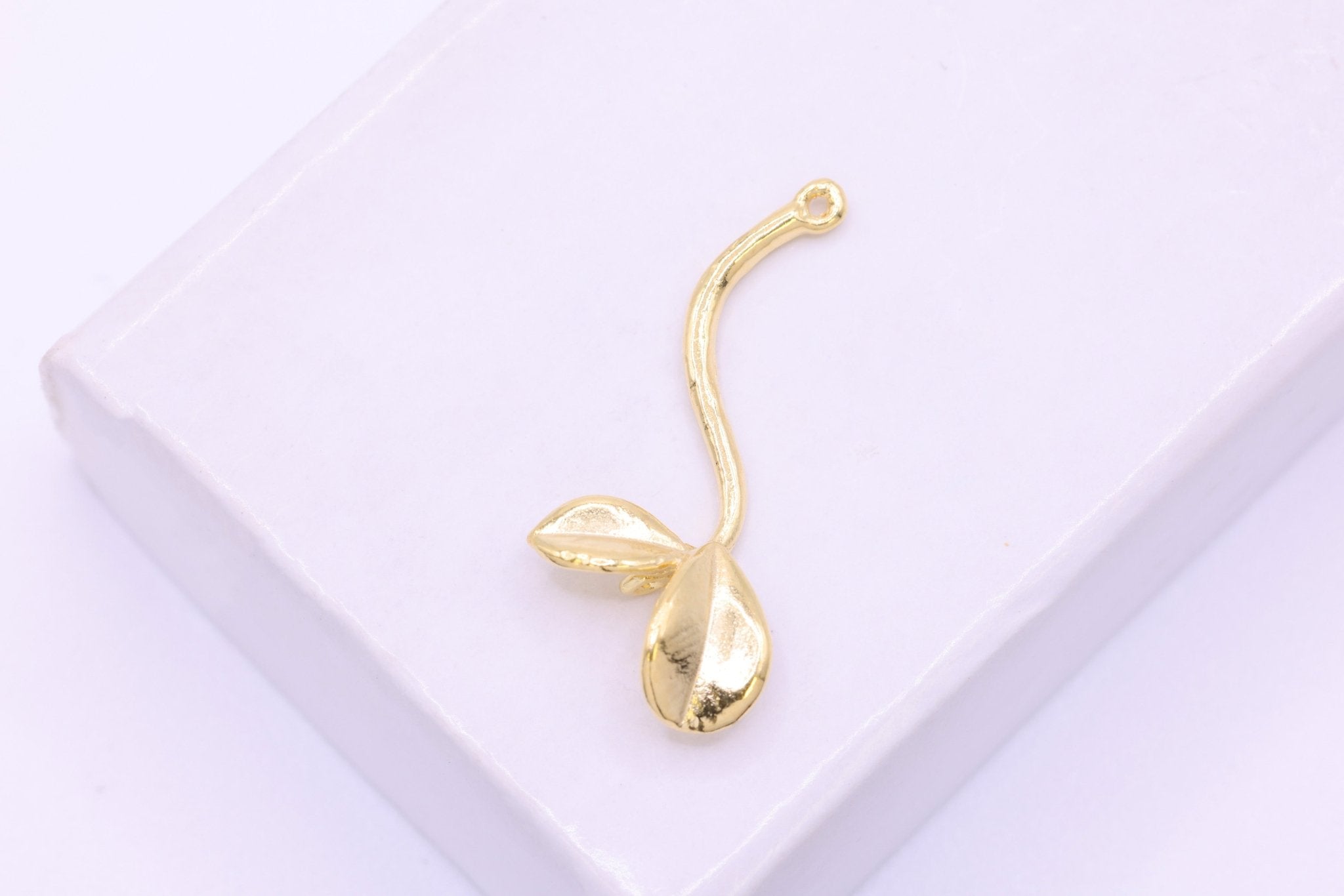 Shiny Vermeil Gold Sprout Charm Connector - 22k gold plated Sterling Silver Sprout Connector, Alfalfa Sprout, Mung Bean Sprouts, Link, 196 - HarperCrown