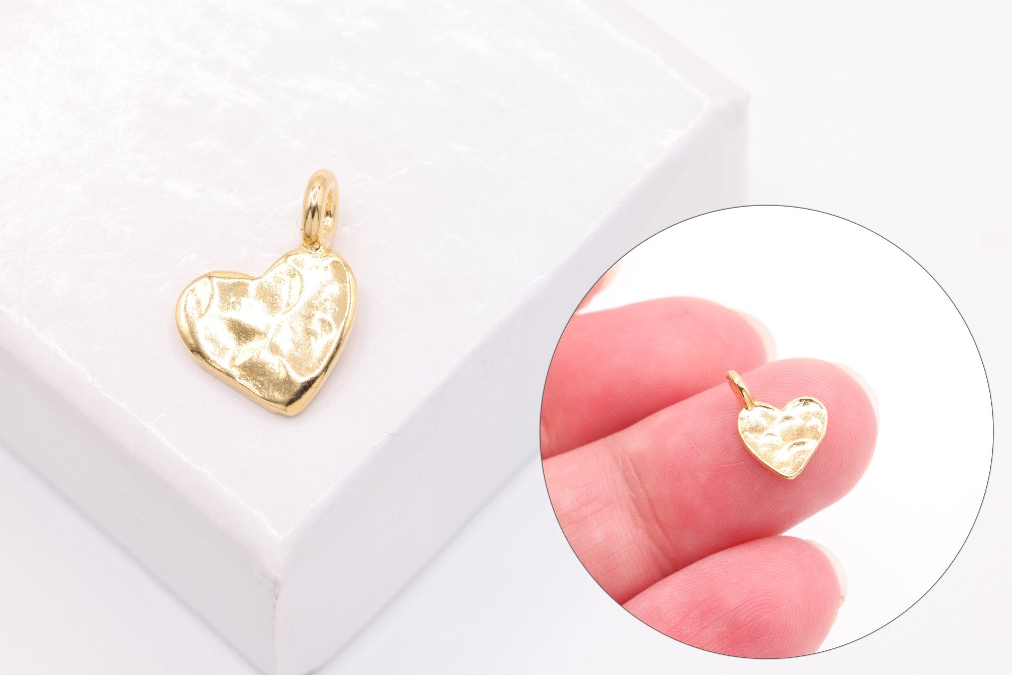Shiny Vermeil Wholesale Gold Hammered Heart Charm - 18k gold plated Sterling Silver Heart Charm Pendant, Gold Heart, Stamping Heart, Dangle Heart, 121 - HarperCrown