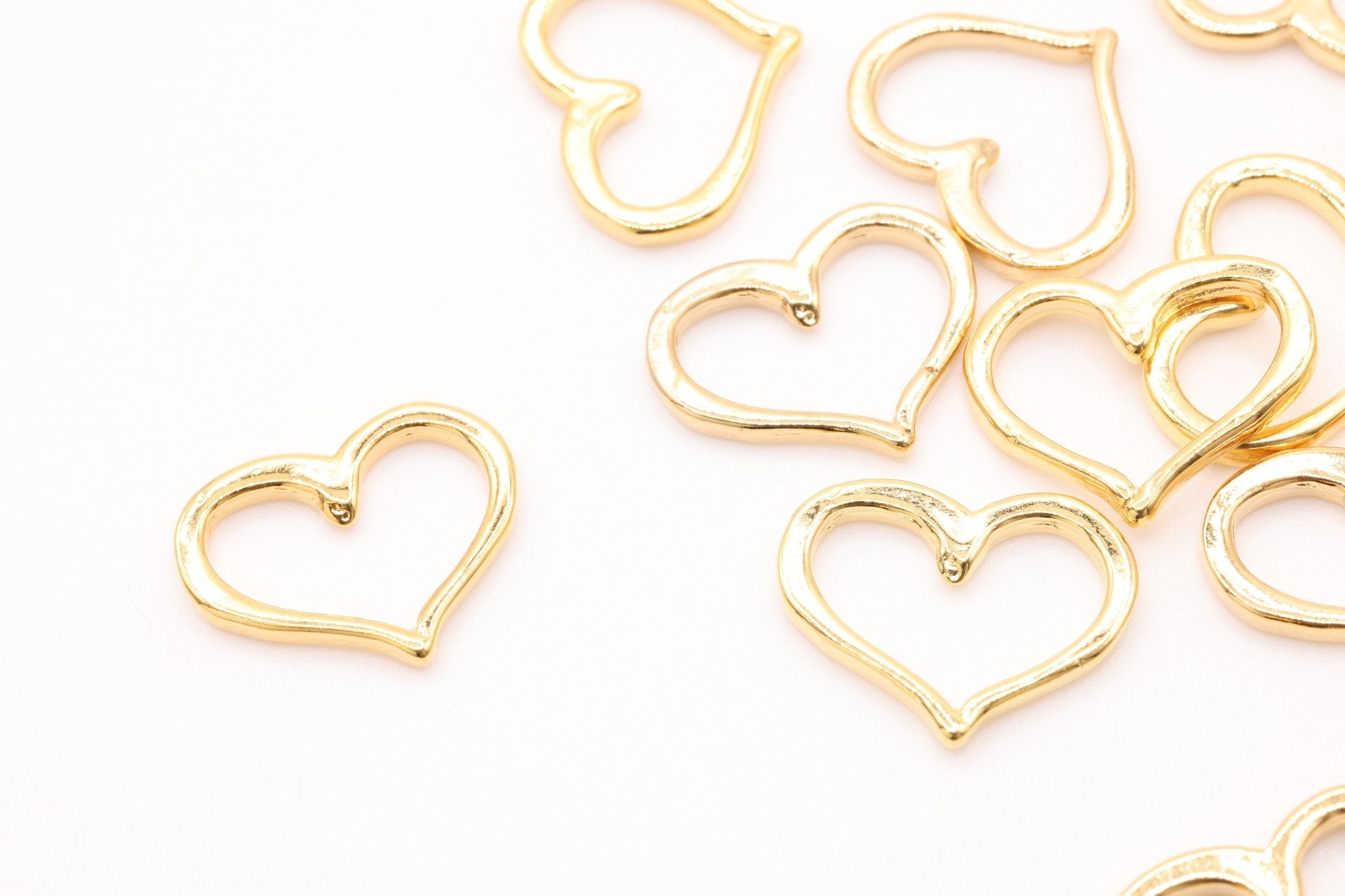 Shiny Wholesale Vermeil Gold Open Heart Connector Charm, 18K Gold Plated over Sterling Silver, Heart Charm, Vermeil Heart Charms Pendants - HarperCrown