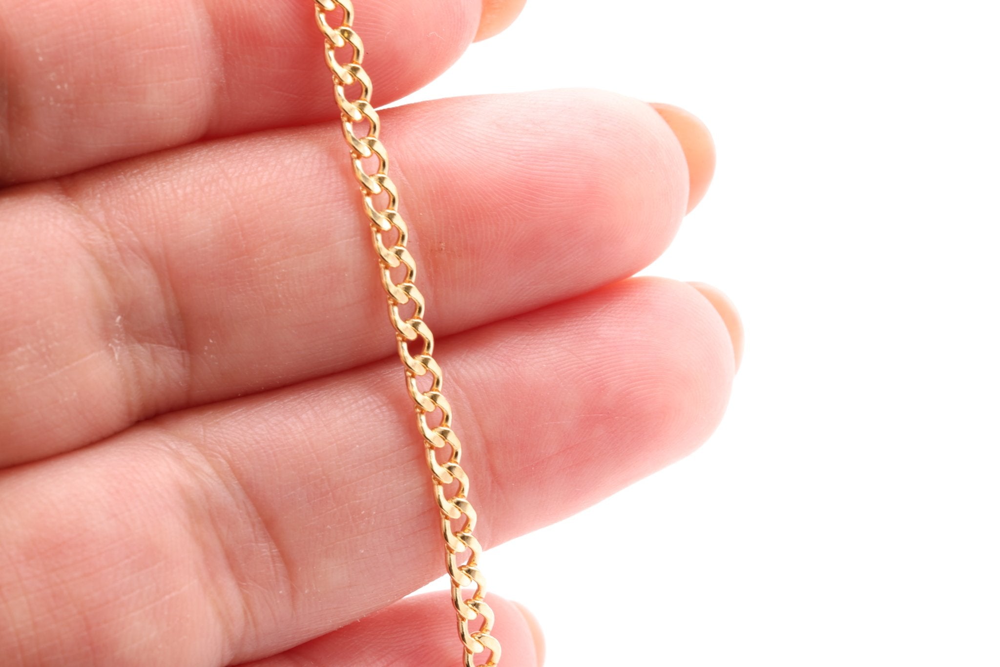 Short Flat Curb Chain, Gold - Filled, 3mm x 2mm, Bulk DIY Spool Pay Per Foot Jewelry Making Chain - HarperCrown