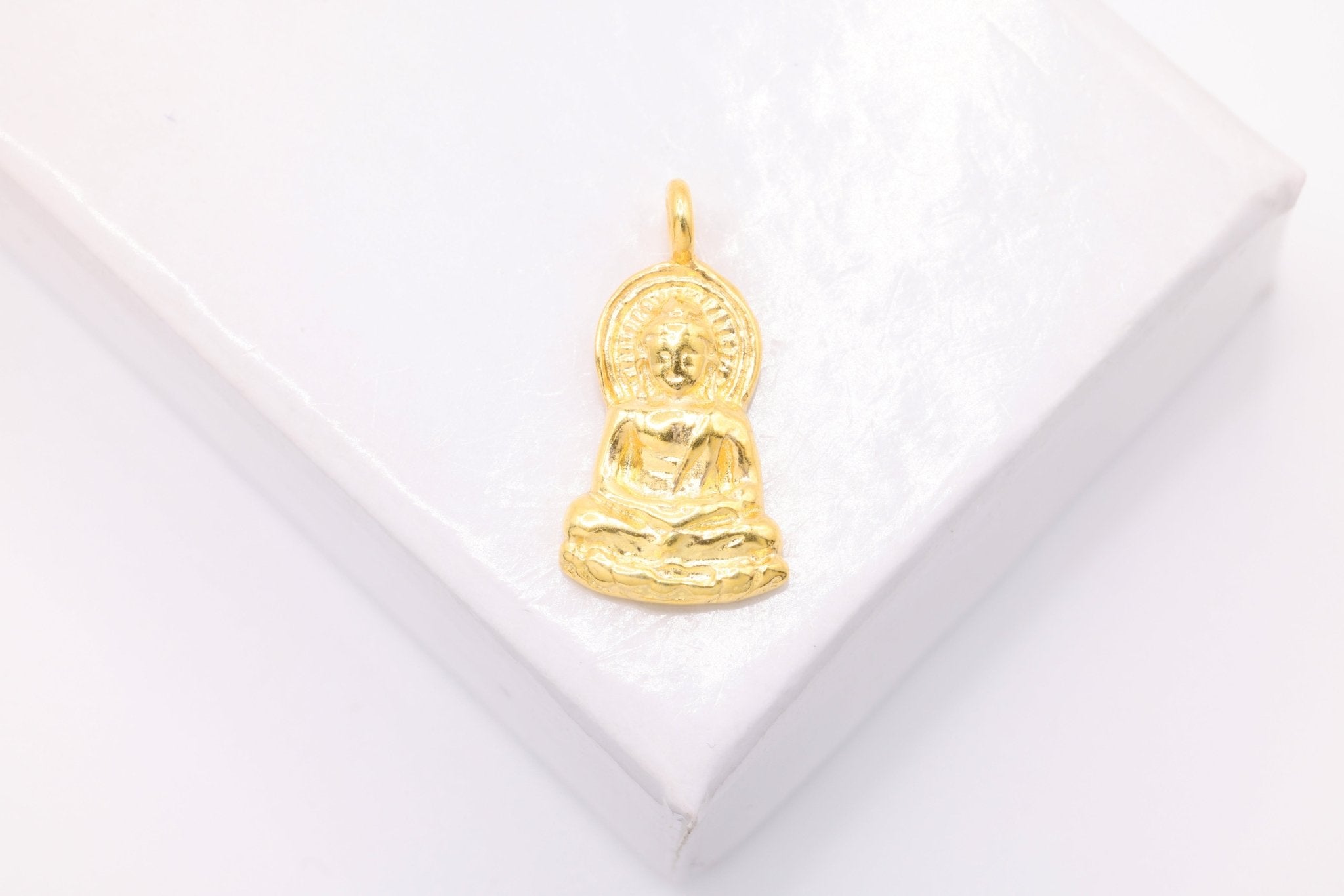 Sitting Buddha Charm, Wholesale, 18K Gold - Plated 925 Sterling Silver, 15mm x 9mm, Yoga Ohm Meditation Yogi - HarperCrown