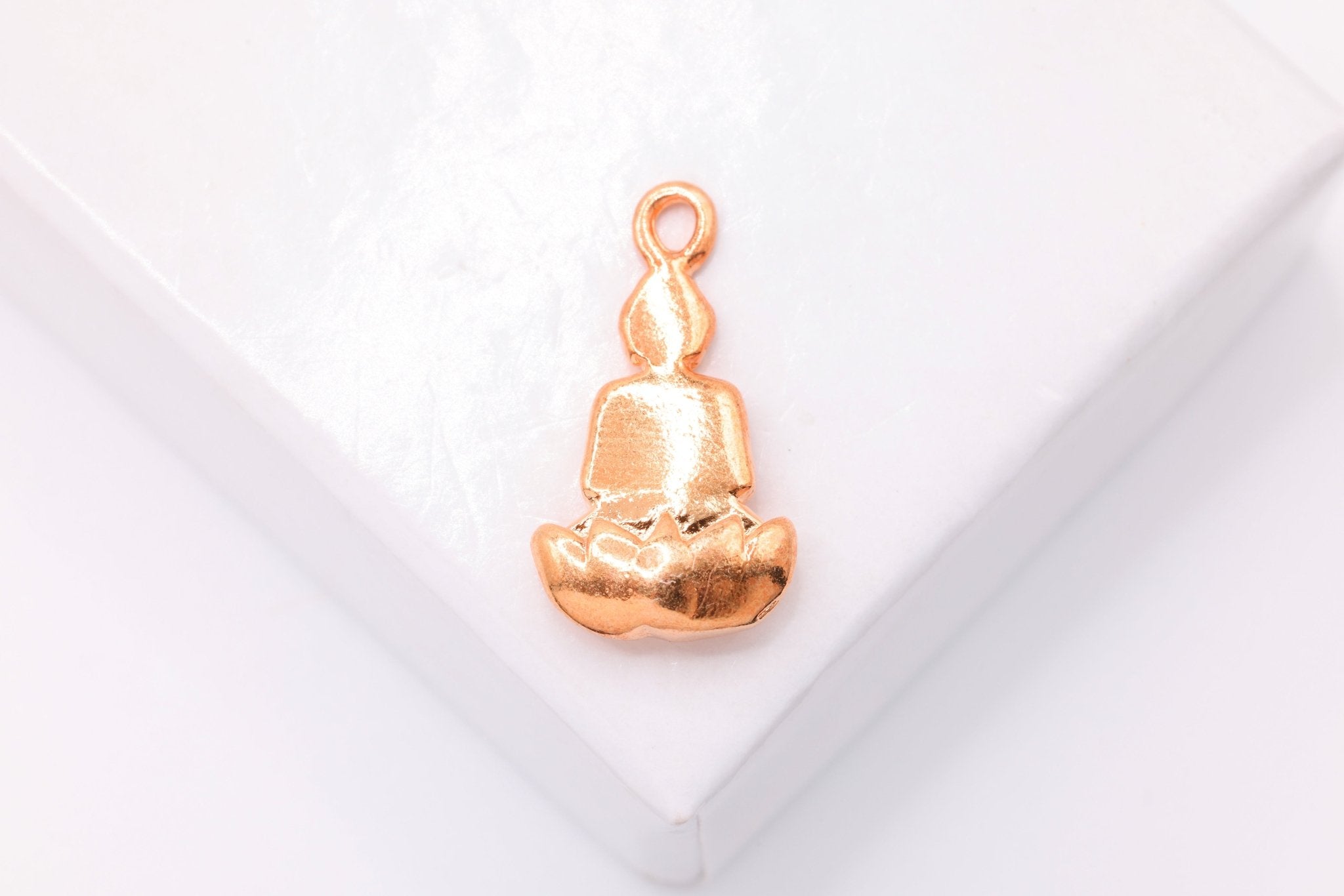 Sitting Buddha Charm, Wholesale, 18K Rose Gold - Plated 925 Sterling Silver, 15mm x 9mm, Buddha Lotus - HarperCrown