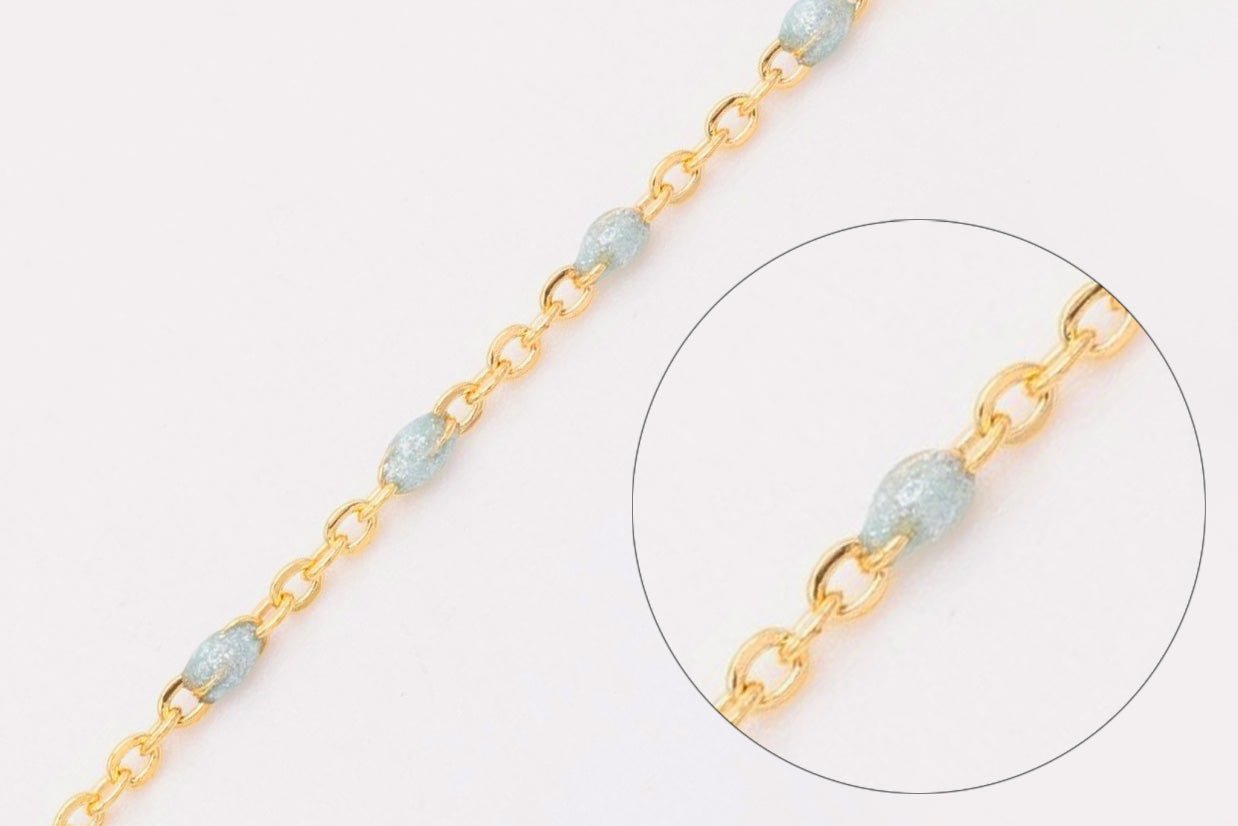 Sky Blue Enamel Chain, Gold - Filled, 1.5 mm, Bulk DIY Spool Pay Per Foot Jewelry Making Chain - HarperCrown