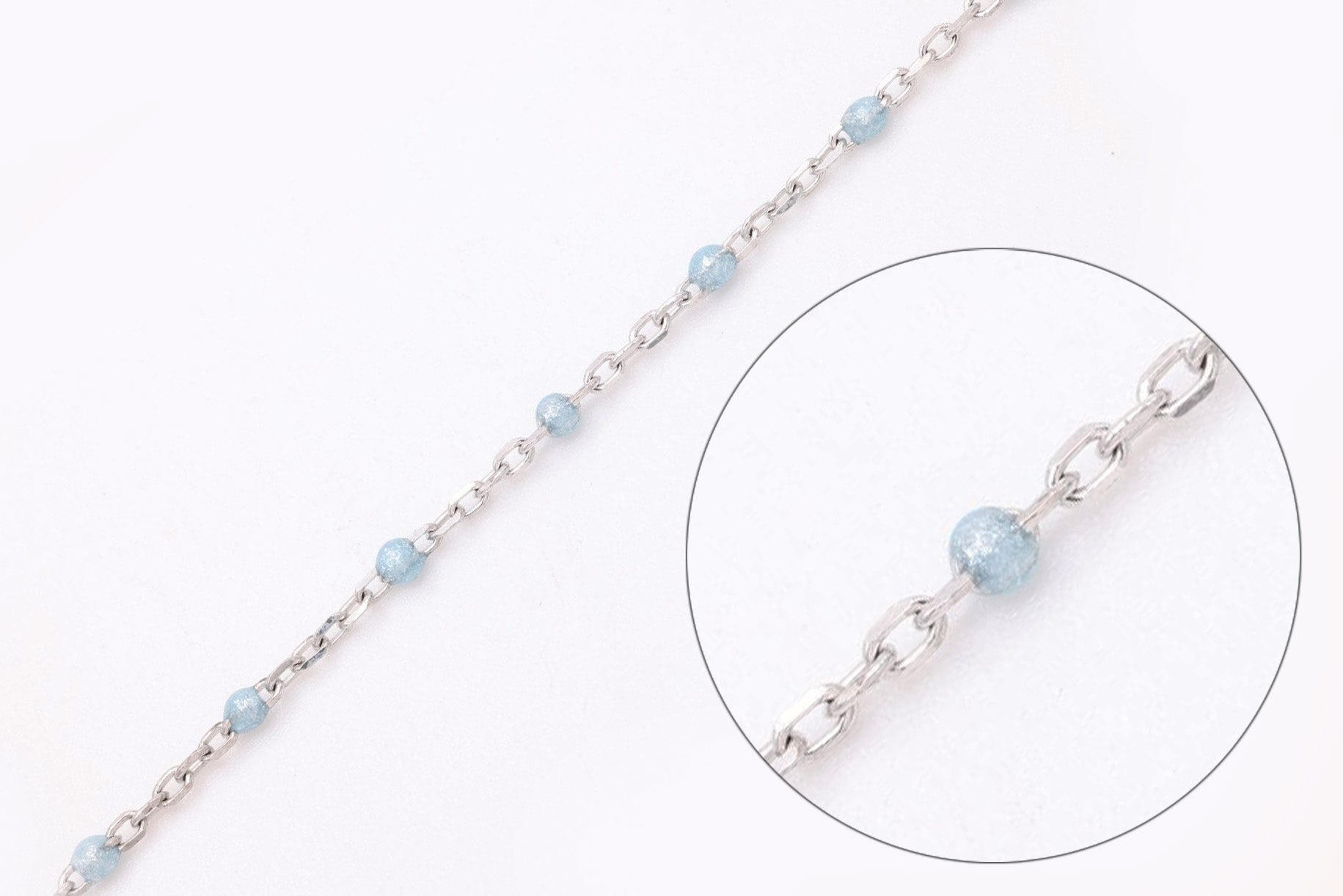 Sky Blue Enamel Chain, Sterling Silver, 1.5 mm, Bulk DIY Spool Pay Per Foot Jewelry Making Chain - HarperCrown