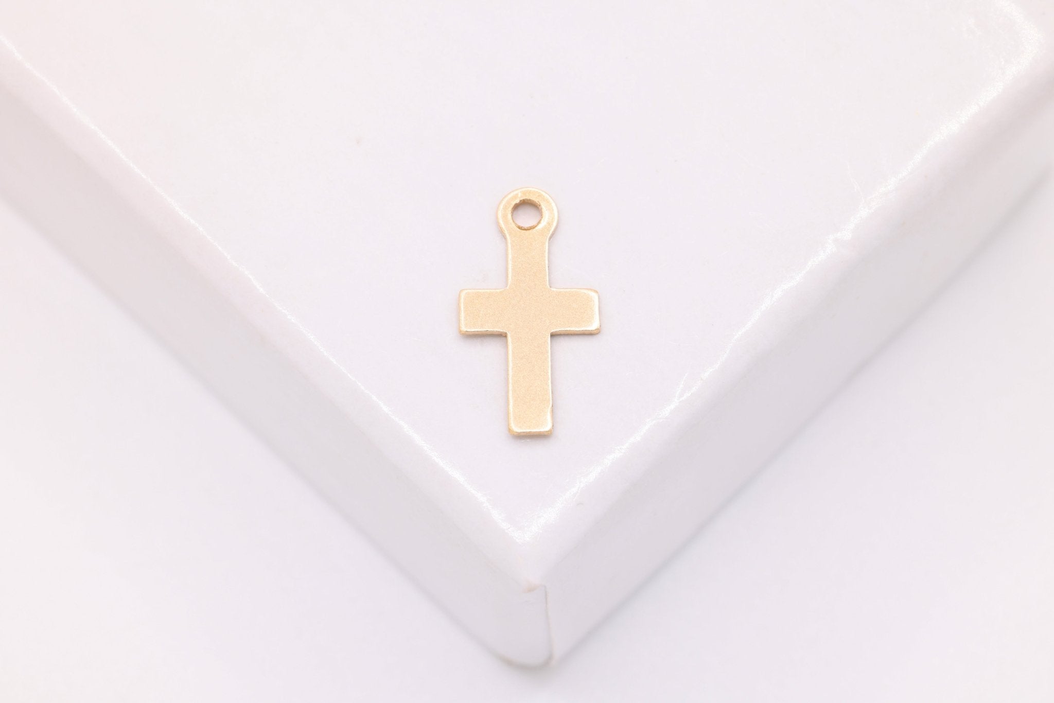 Small Cross Charm, 14K Gold - Filled, 10mm x 5mm, Bulk DIY Wholesale Jewelry Making Charm - HarperCrown