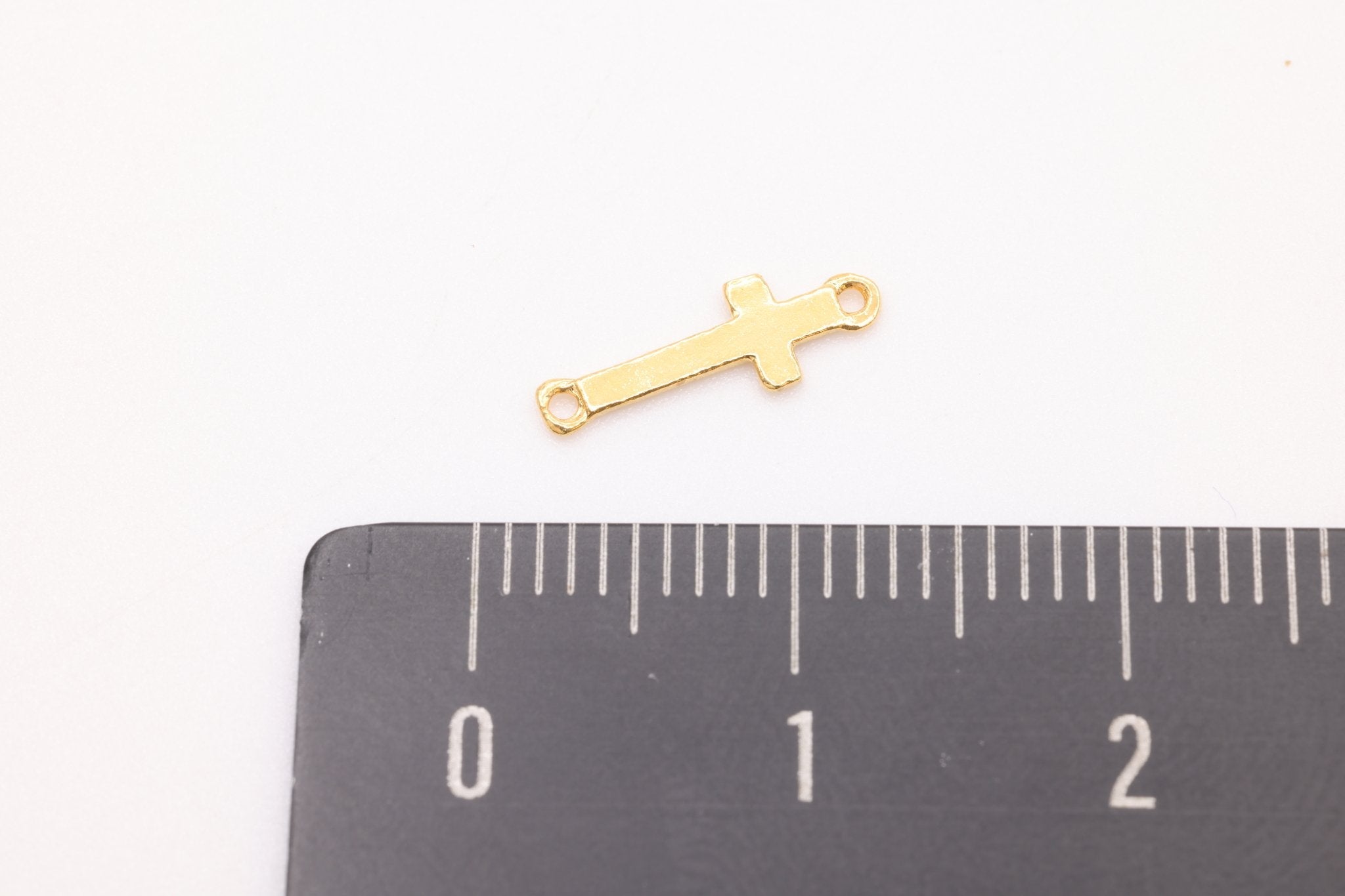 Small Cross Connector Charm, Solid 14K Gold, 12mm x 4mm, Wholesale Bulk DIY Jewelry Making Charms - HarperCrown
