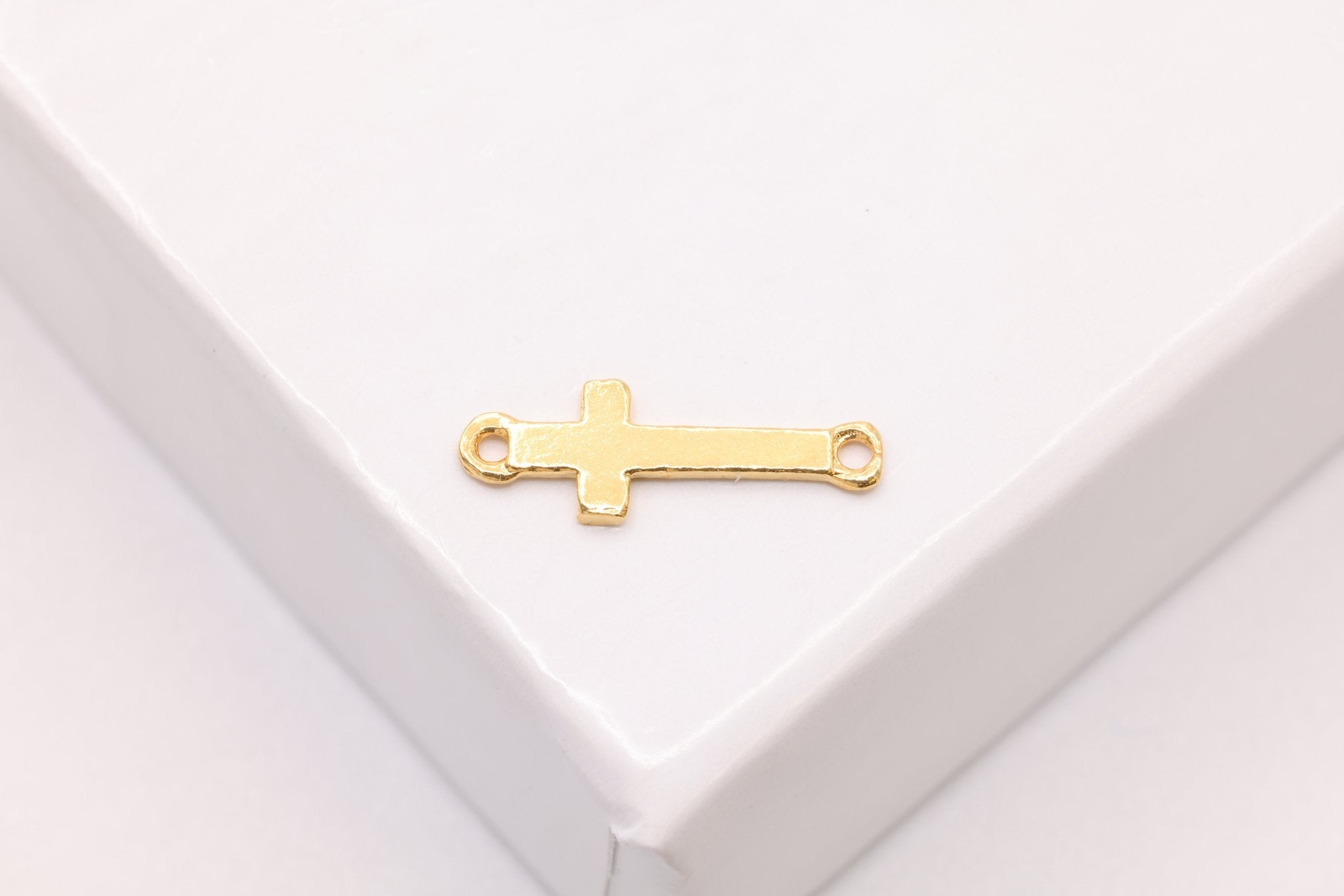 Small Cross Connector Charm, Solid 14K Gold, 12mm x 4mm, Wholesale Bulk DIY Jewelry Making Charms - HarperCrown