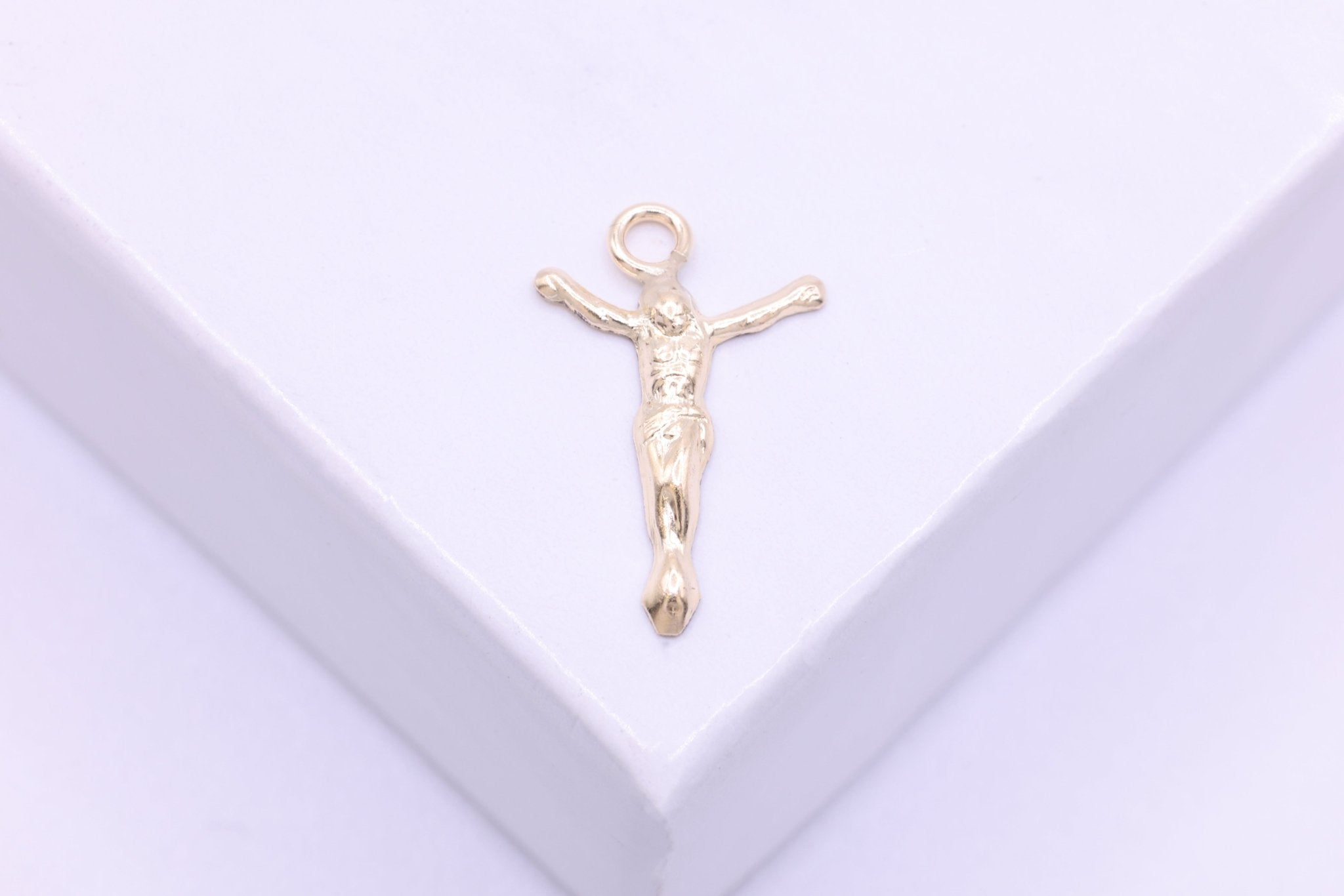 Small Jesus Corpus Crucifix Charm, Wholesale, 14/20 Gold - Filled, 13mm x 8mm, Passion of Christ Permanent Jewelry - HarperCrown