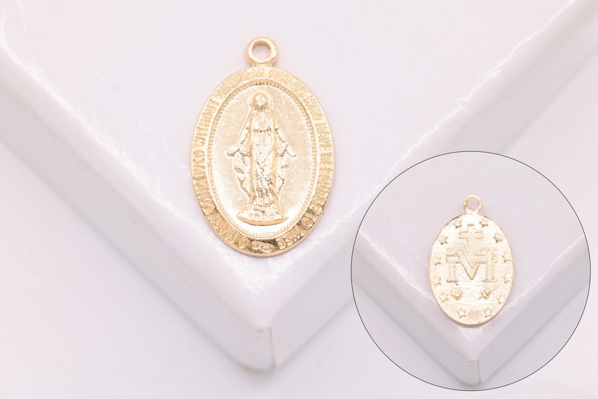 Small Oval Virgin Mary Charm, Wholesale, 14/20 Gold - Filled or 925 Sterling Silver, 13mm x 9mm, Christina Catholic Religious Our Lady of Guadalupe - HarperCrown