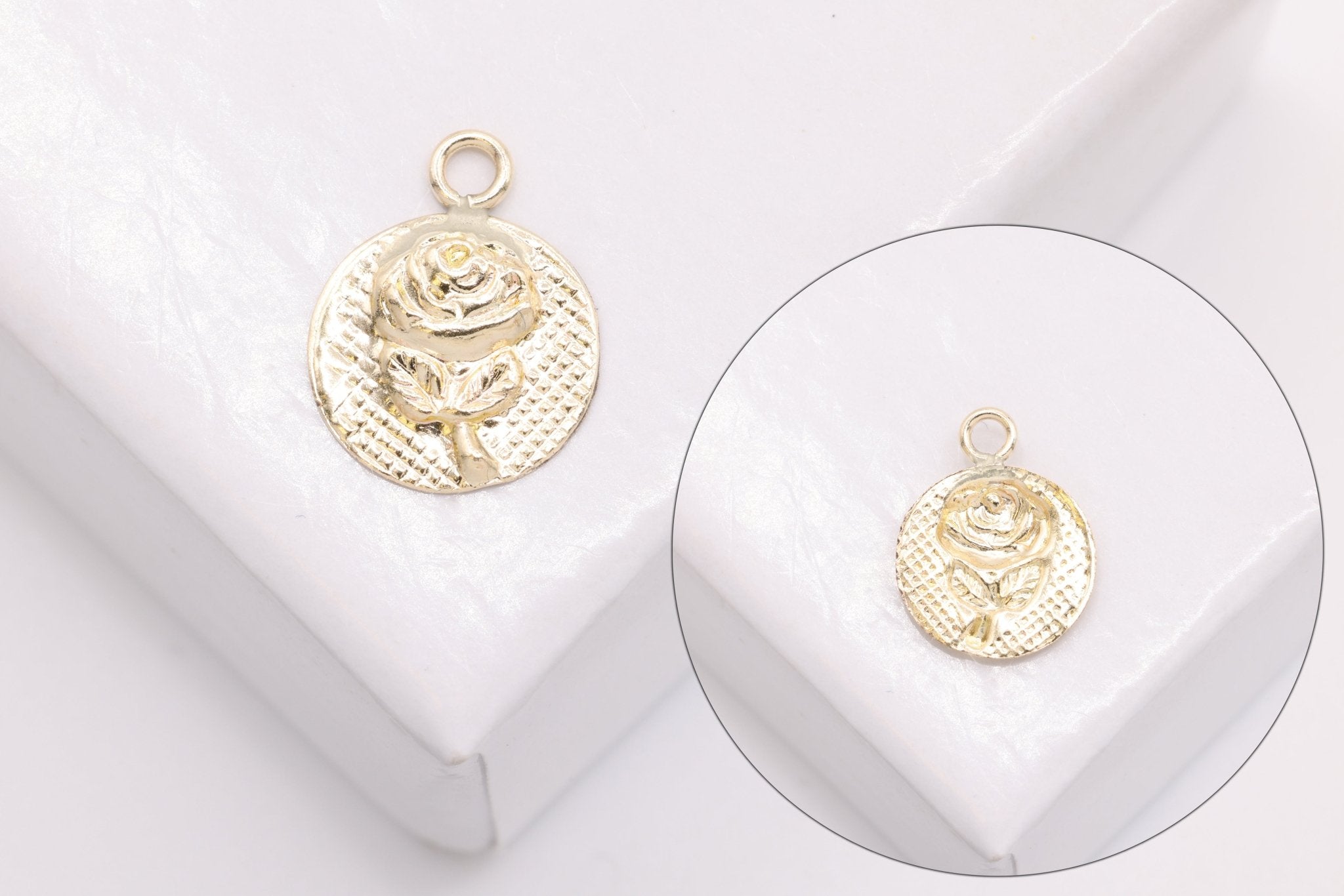 Small Rose Textured Circle Charm, 14/20 Gold - Filled, 7mm, Wholesale - HarperCrown