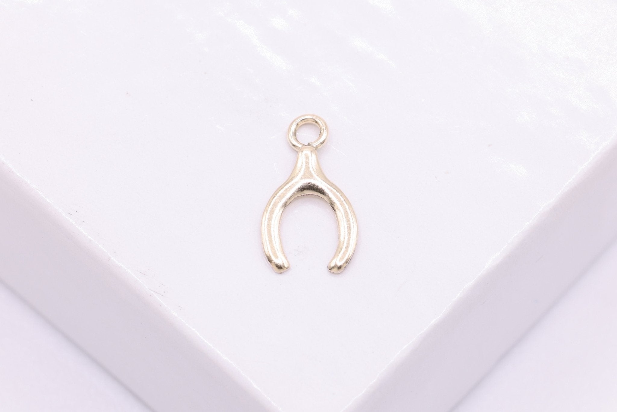 Small Wishbone Charm, 14/20 Gold - Filled, 10mm x 5mm, Lucky Charm, Bulk DIY Wholesale Jewelry Making Charm - HarperCrown