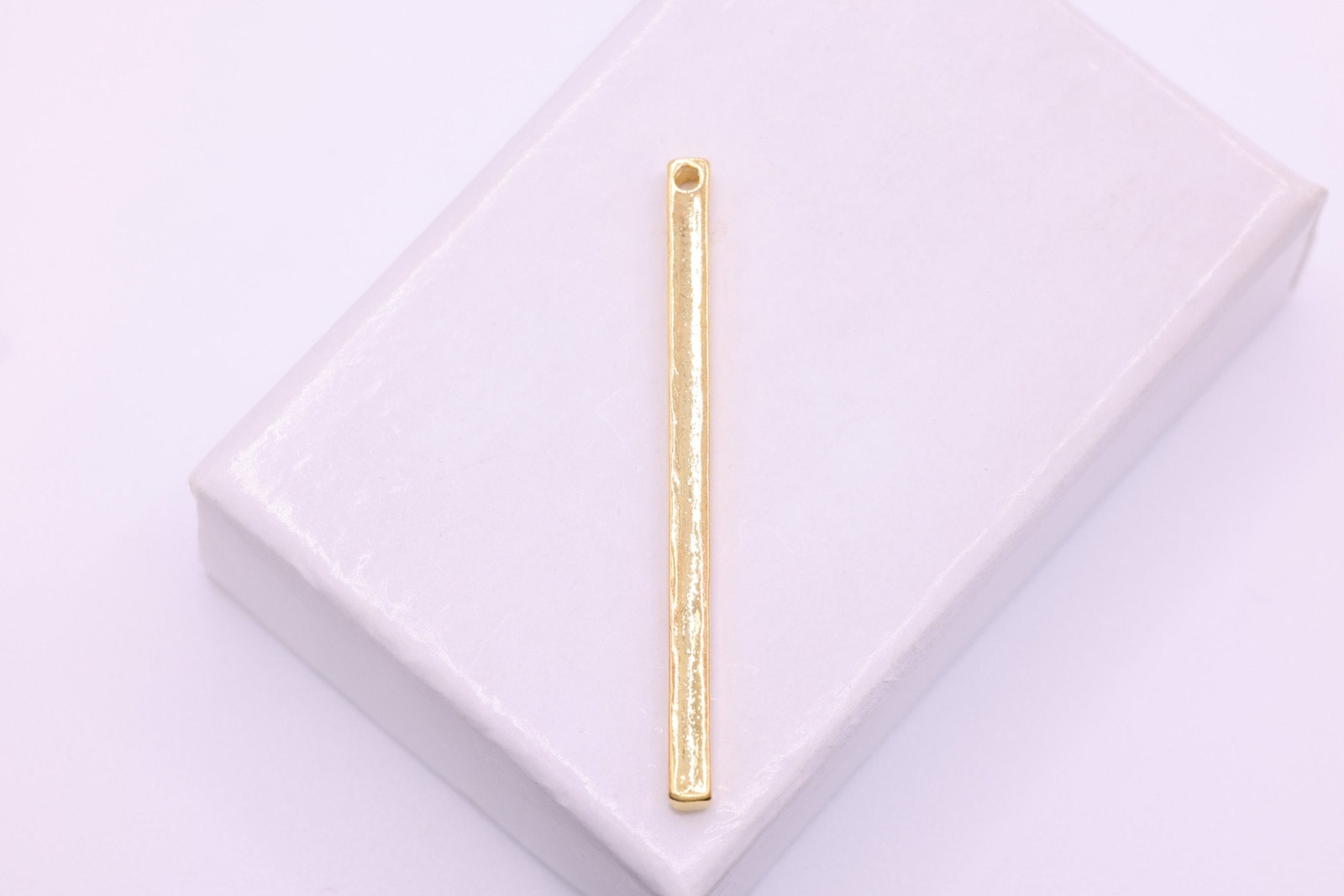 Solid Rectangle Bar Drop, Wholesale, 18k Gold plated over 925 Sterling Silver, 34mm x 2mm, Jewelry Making Charm Pendant - HarperCrown