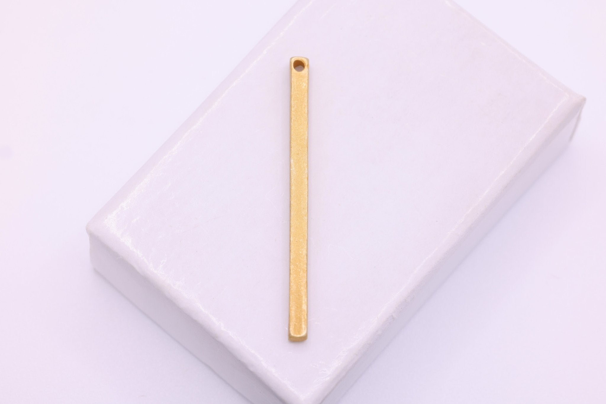 Solid Rectangle Bar Drop, Wholesale, 18k Matte Gold plated over 925 Sterling Silver, 34mm x 2mm, Jewelry Making Charm Pendant - HarperCrown