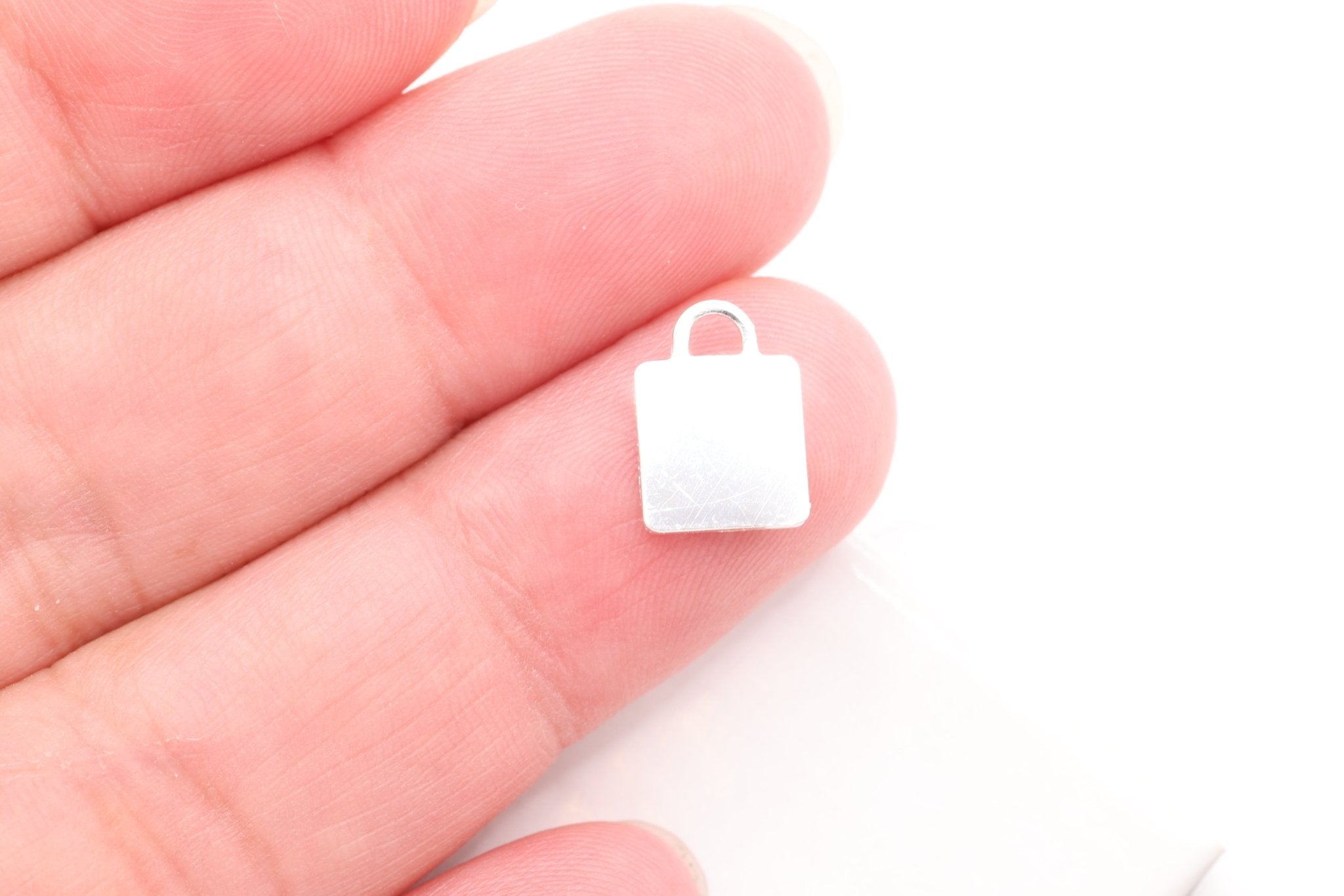 Square Blank Charm, Wholesale, 925 Sterling Silver, 7mm x 7mm, Stamping Engraving Padlock Lock Purse - HarperCrown
