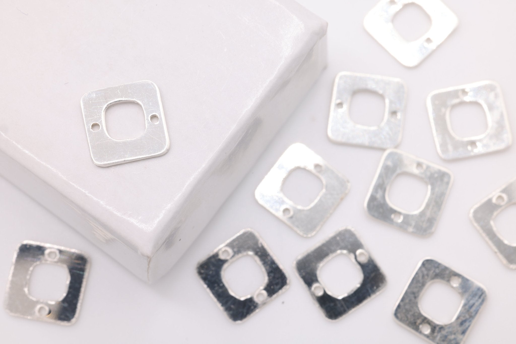 Square Cutout Connector Charm, Wholesale, 925 Sterling Silver, 9mm x 9mm, Cube Square Outline Geometric Shape - HarperCrown