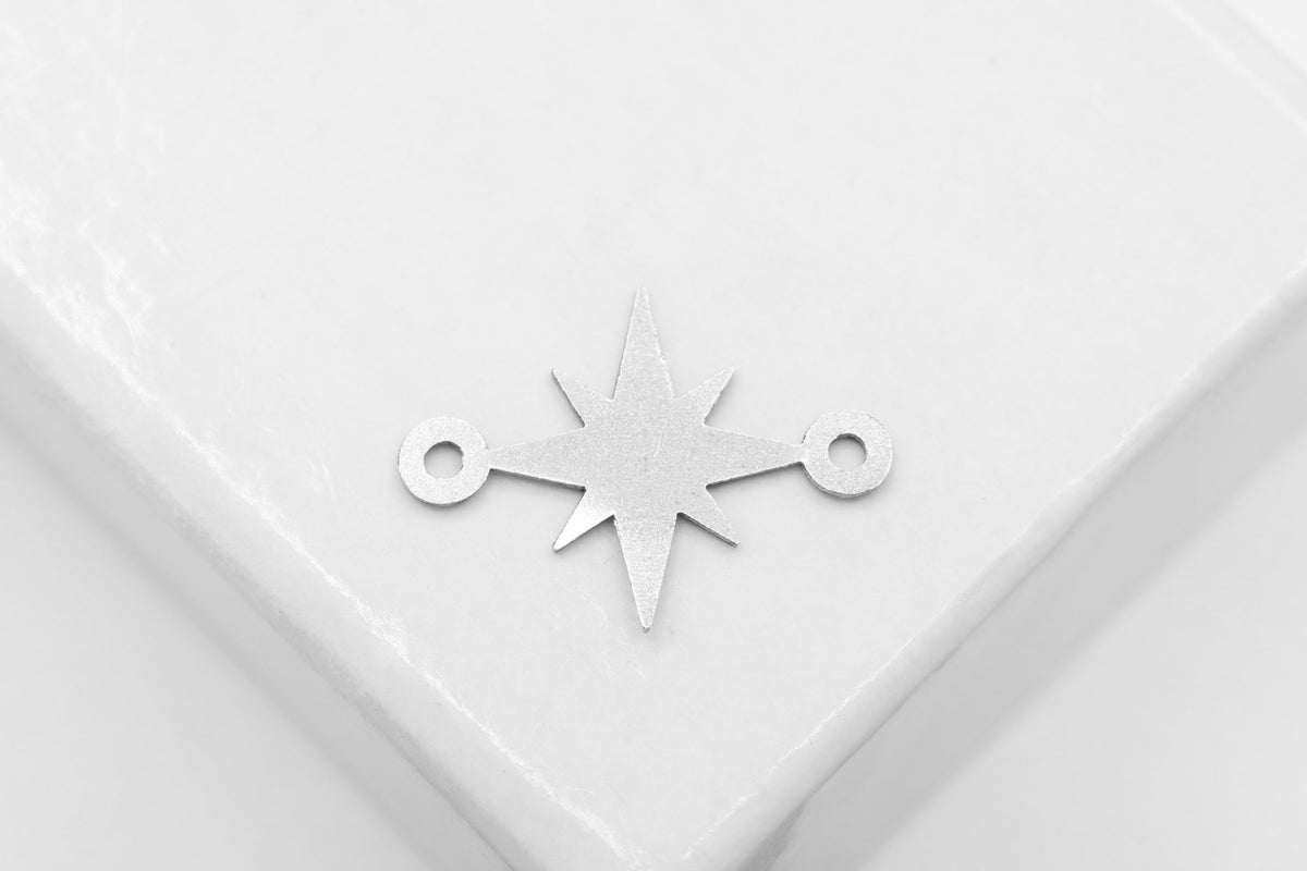 Star Connector Charm, 925 Sterling Silver, 15mm x 5mm, Wholesale, Jewelry Making Charm - HarperCrown