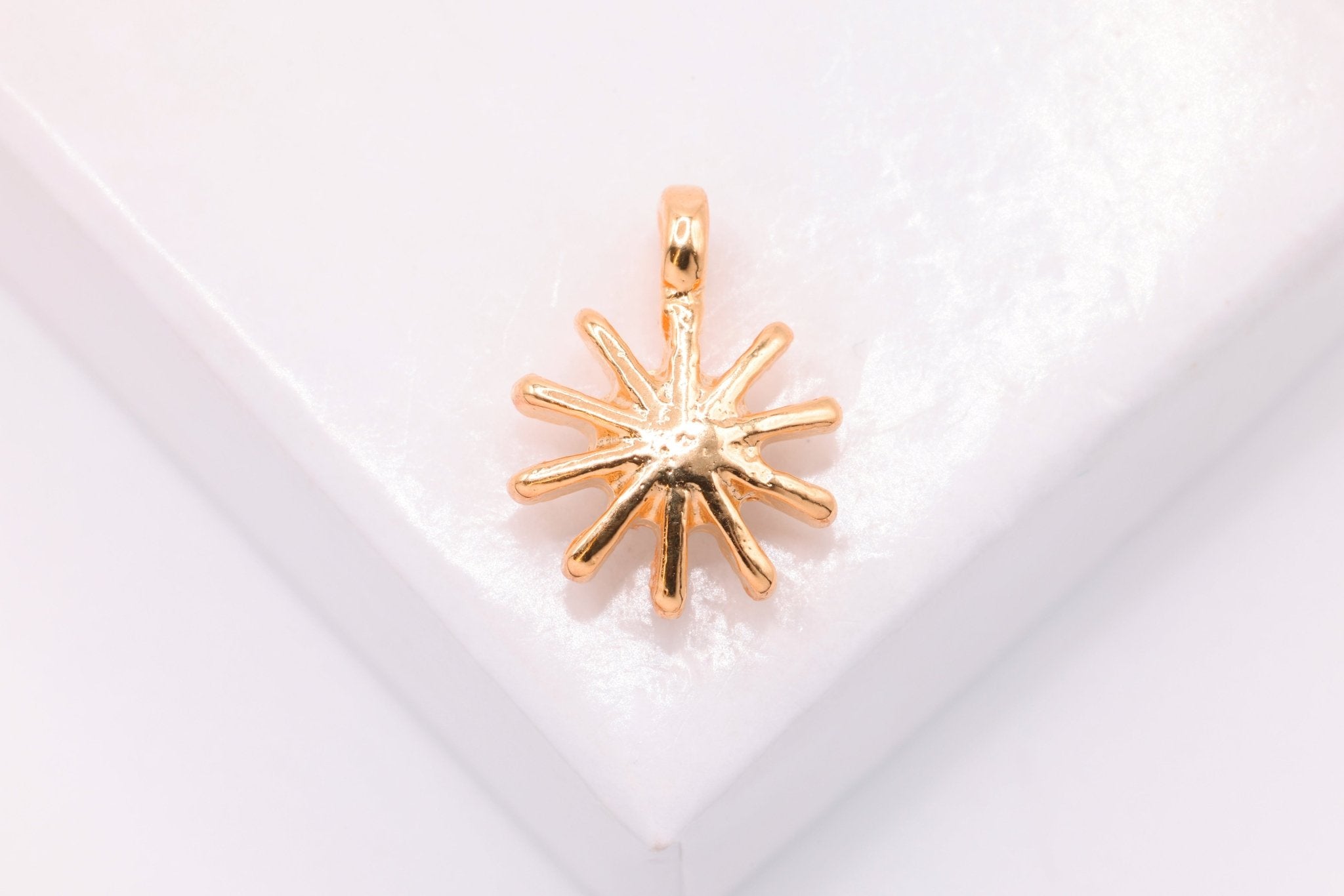 Starburst Charm, Wholesale, 18K Rose Gold - Plated 925 Sterling Silver, 12mm x 10mm, Sunburst Star Sun With Rays - HarperCrown