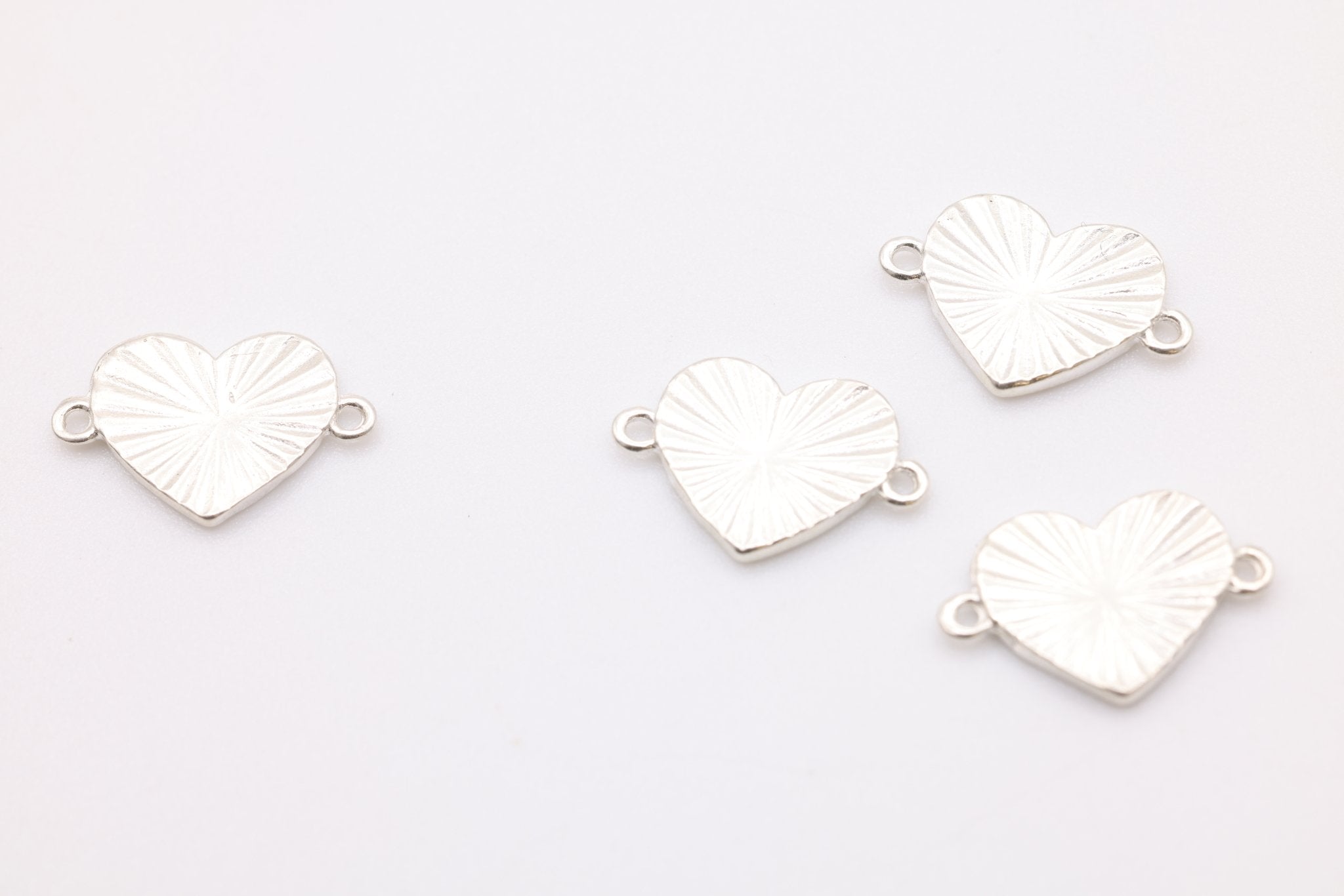 Starburst Heart Connector Charm, 925 Sterling Silver, 11mm x 7mm, Stamping Charm, Bulk Wholesale Jewelry Making Charm - HarperCrown