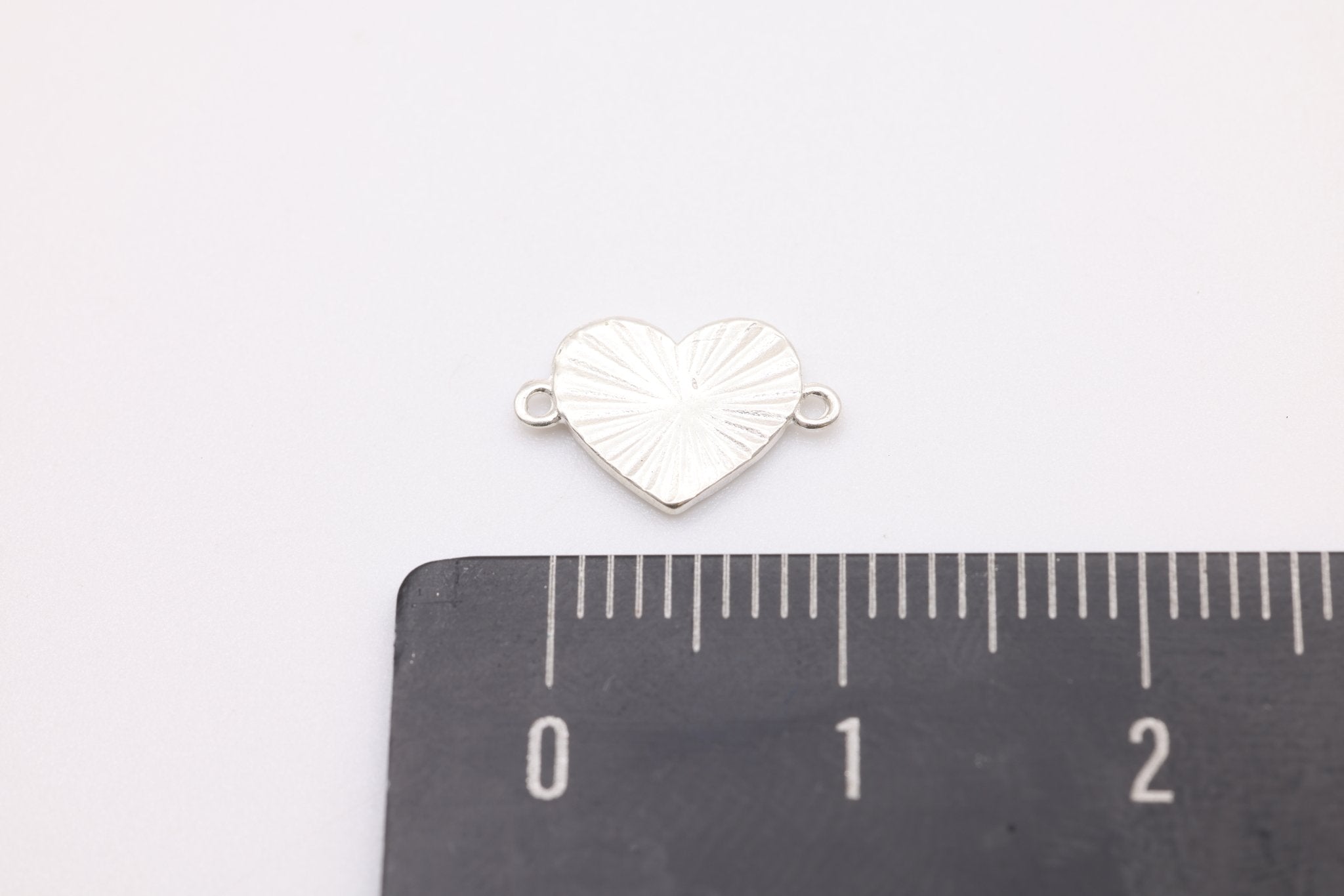 Starburst Heart Connector Charm, 925 Sterling Silver, 11mm x 7mm, Stamping Charm, Bulk Wholesale Jewelry Making Charm - HarperCrown