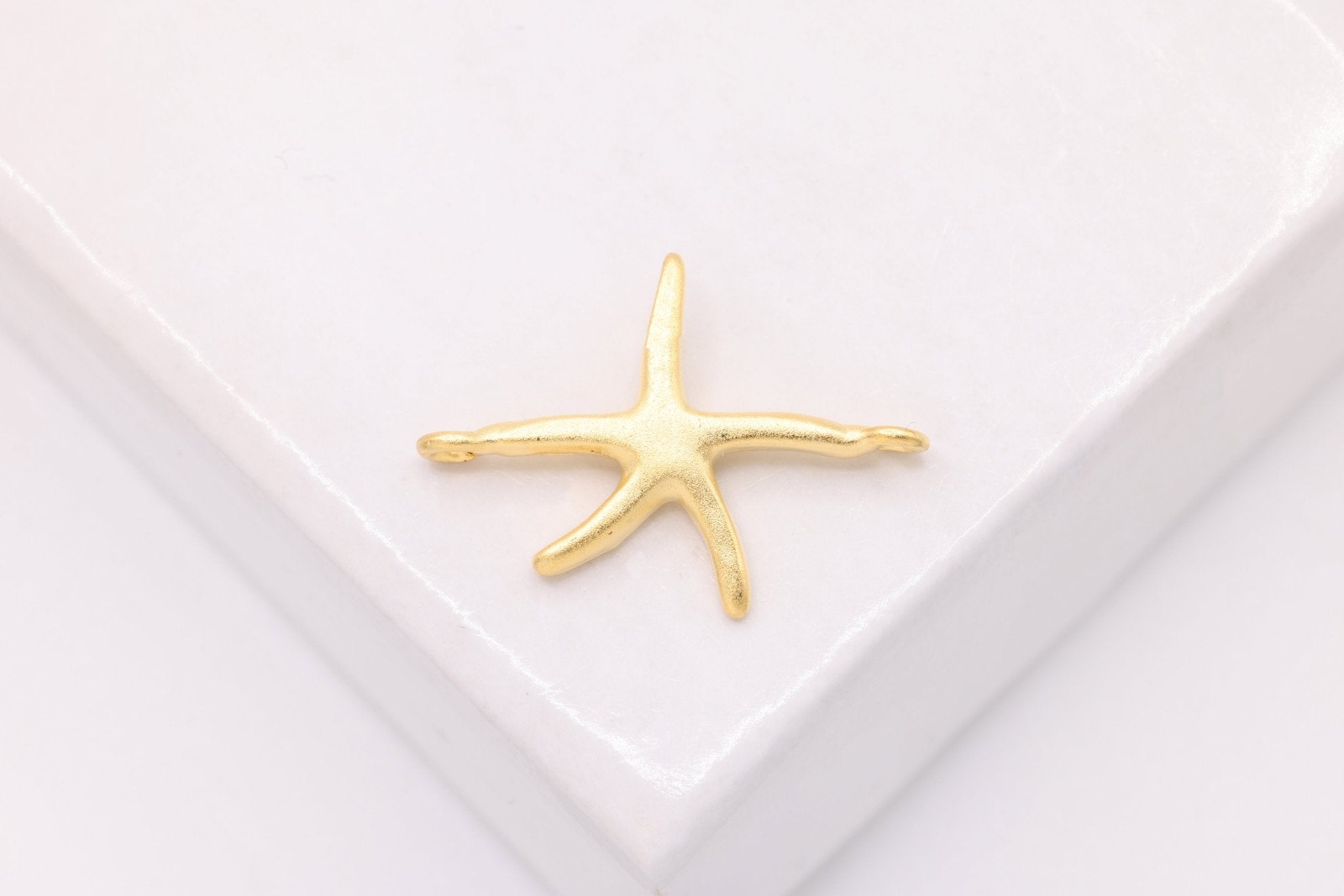Starfish Connector Charm, Wholesale, 18K Matte Gold - Plated 925 Sterling Silver, 15mm x 11mm, Link Spacer - HarperCrown
