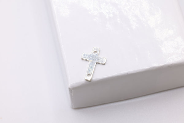Sterling Silver Cross Connector Charm, 9mm x 6mm, Spacer Link Charm, Sideways Horizontal Cross - HarperCrown