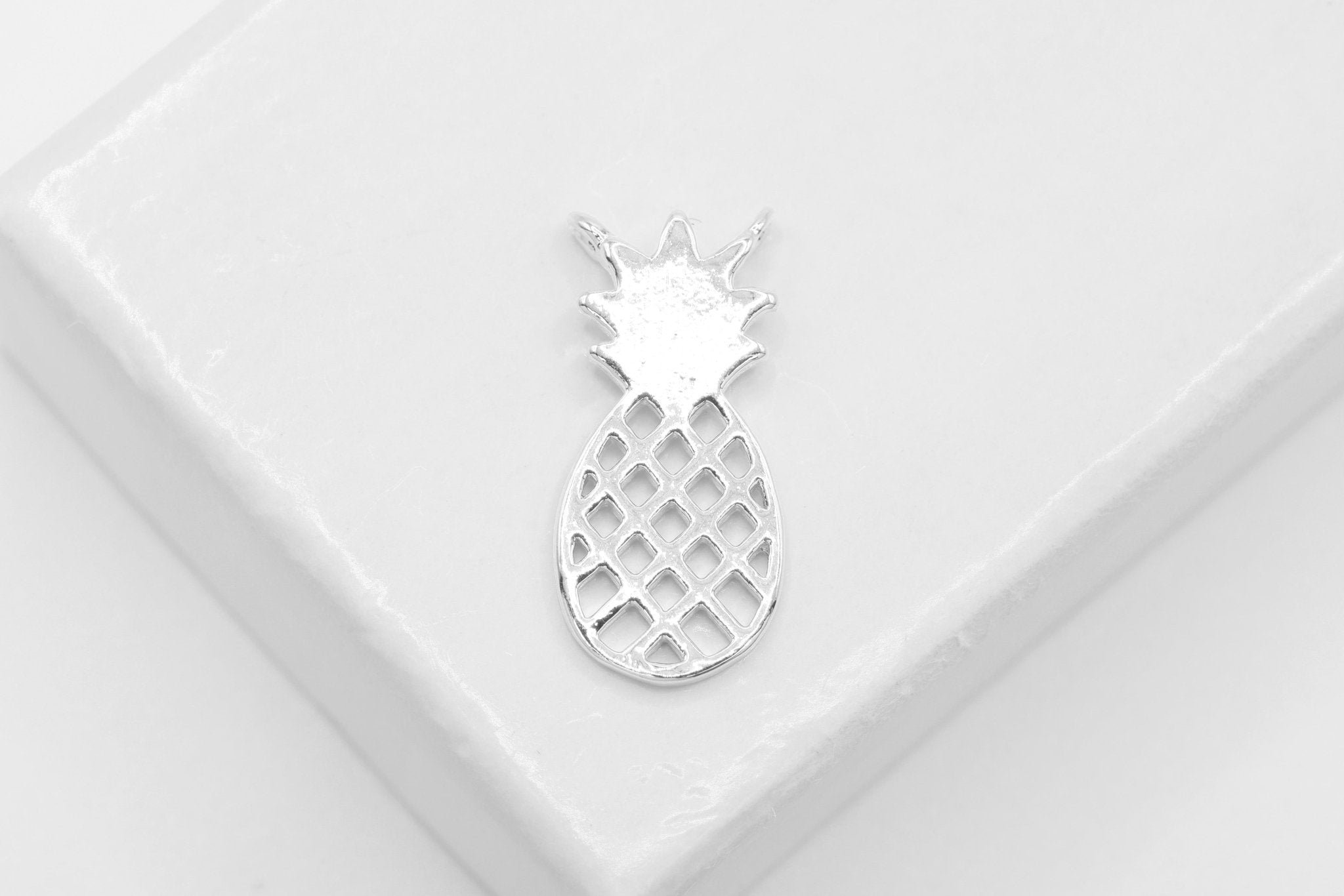 Sterling Silver Wholesale Pineapple Connector Charm - 925 Silver, Hawaiian Pineapple Dole Charm Pendant, Pineapple Charms, Fruit Charm, Pineapple - HarperCrown