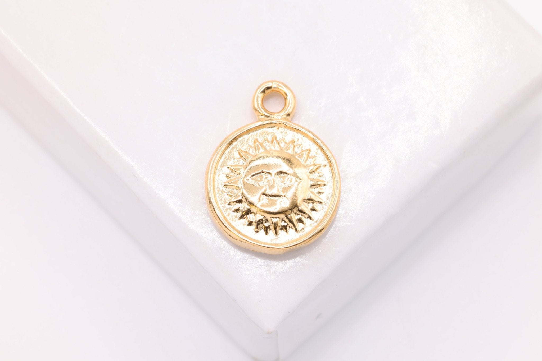 Sun and Moon Face Charm, Wholesale, 14K Solid Gold, 15mm, Celestial Night Sky - HarperCrown