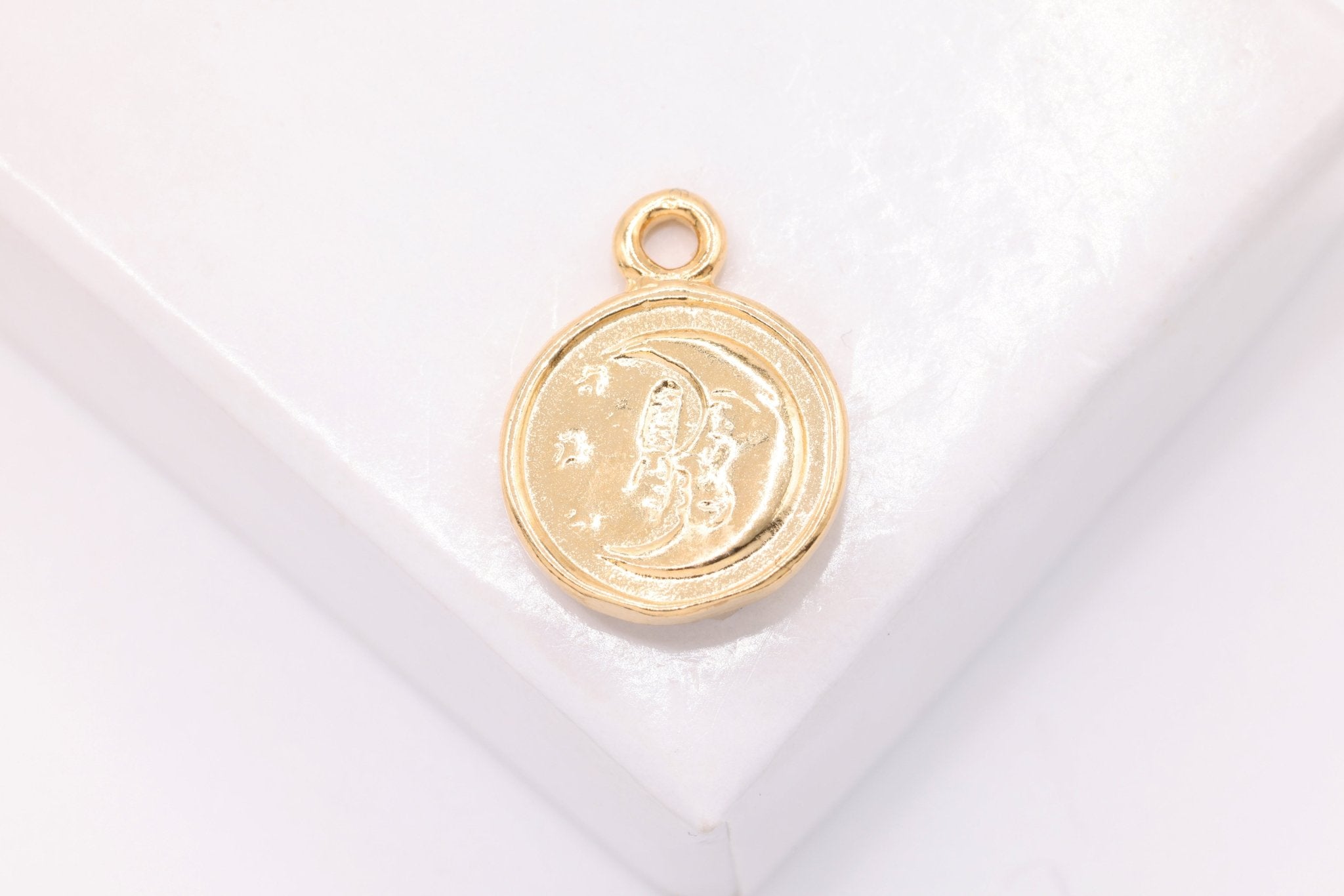 Sun and Moon Face Charm, Wholesale, 14K Solid Gold, 15mm, Celestial Night Sky - HarperCrown