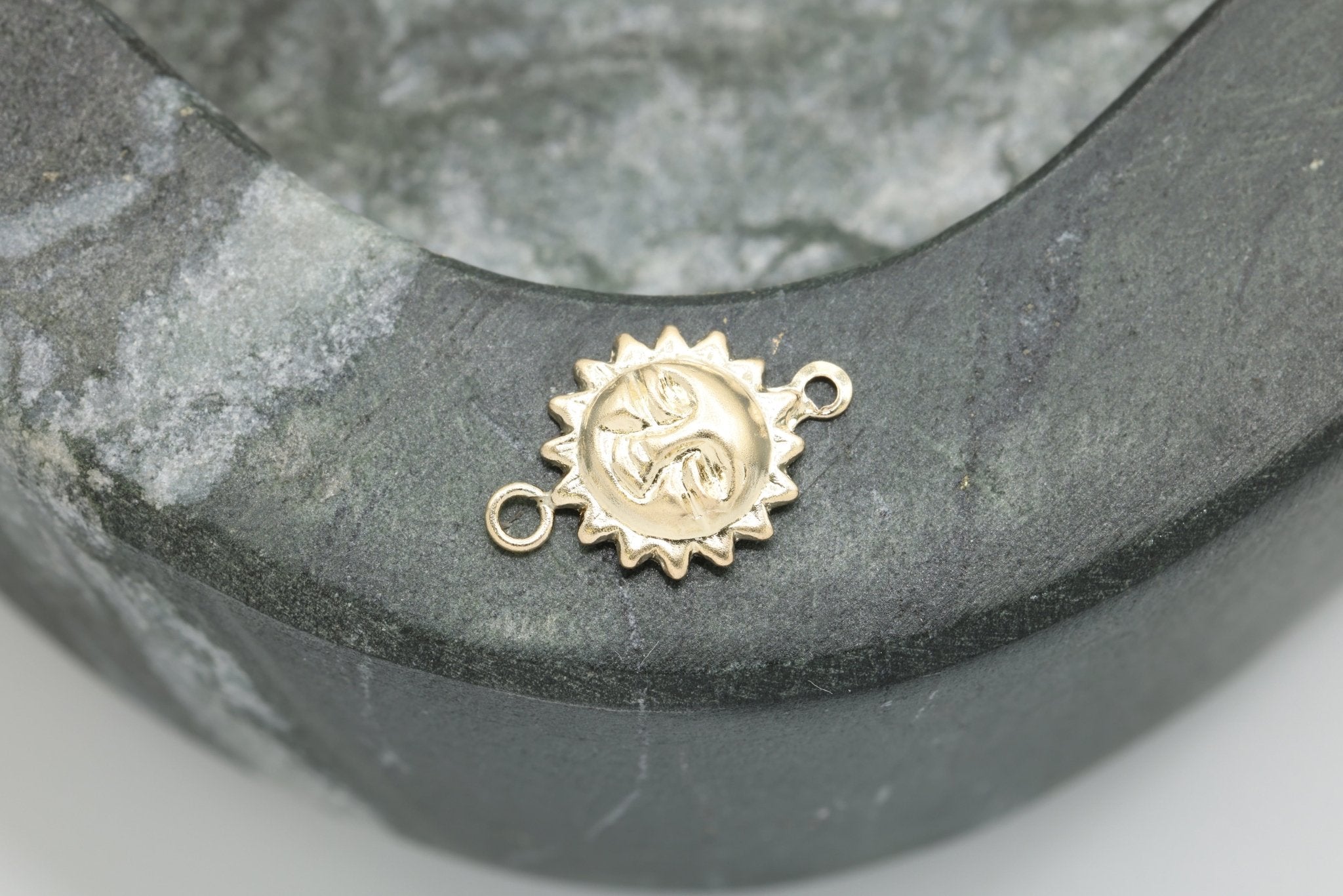 Sun Face Connector Charm, Wholesale, 14/20 Gold - Filled, 13mm x 9mm, Radiant Soleil Sunface Celestial Bracelet Link, Jewelry Making Charm - HarperCrown
