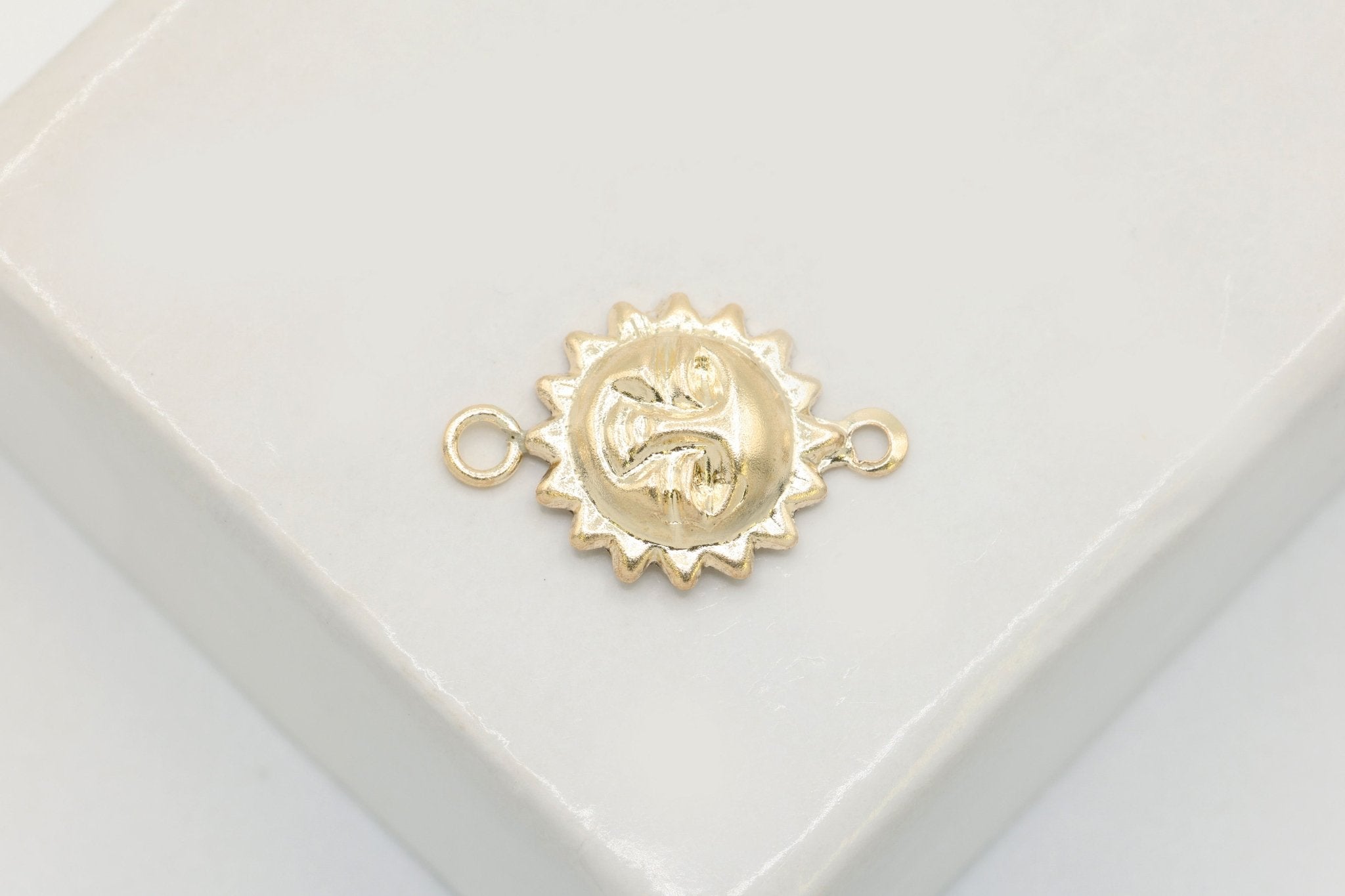 Sun Face Connector Charm, Wholesale, 14/20 Gold - Filled, 13mm x 9mm, Radiant Soleil Sunface Celestial Bracelet Link, Jewelry Making Charm - HarperCrown
