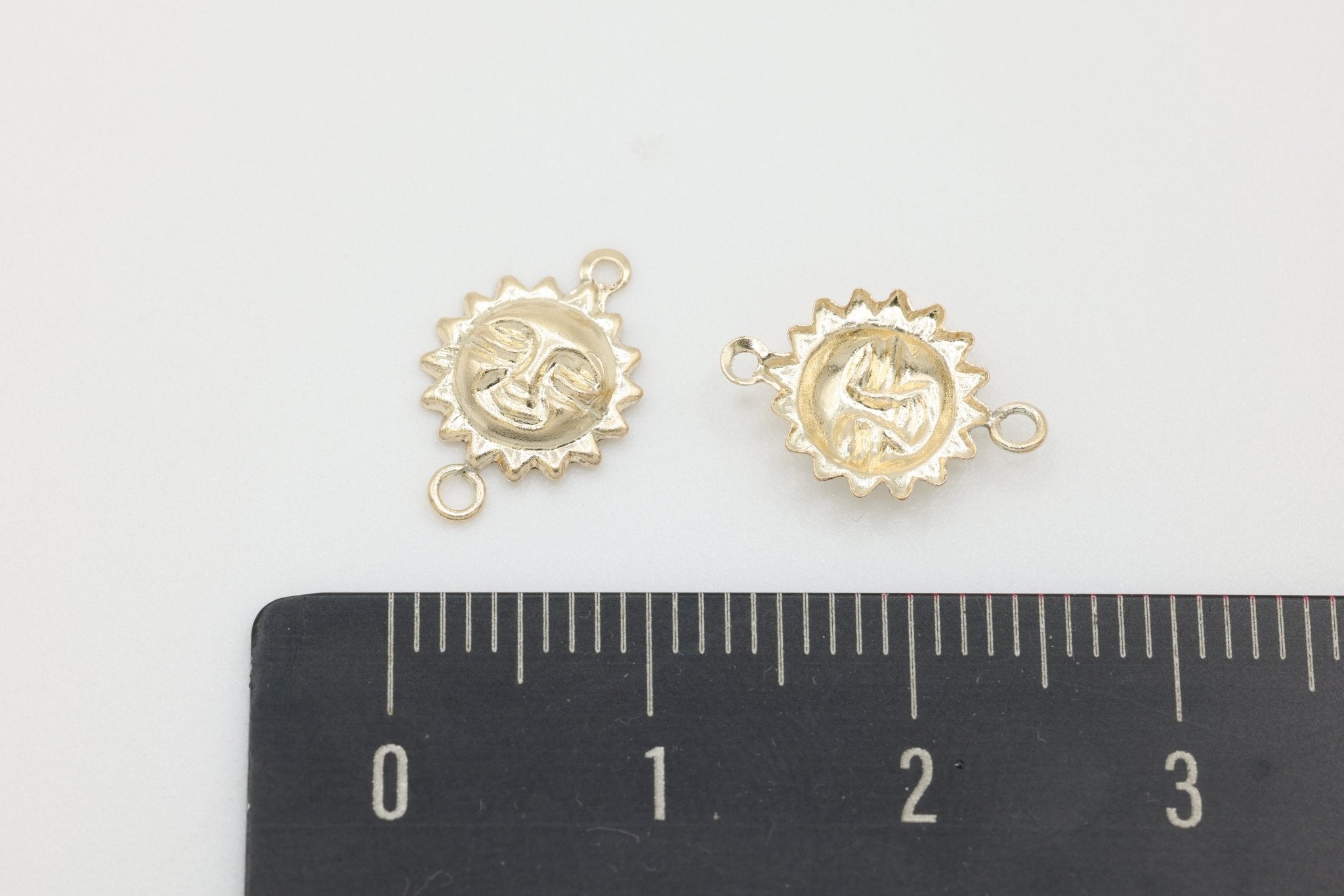 Sun Face Connector Charm, Wholesale, 14/20 Gold - Filled, 13mm x 9mm, Radiant Soleil Sunface Celestial Bracelet Link, Jewelry Making Charm - HarperCrown