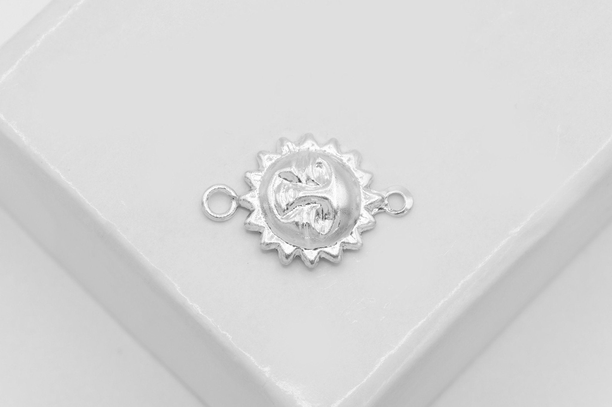 Sun Face Connector Charm, Wholesale, 925 Sterling Silver, 13mm x 9mm, Radiant Soleil Sunface Celestial Bracelet Link, Jewelry Making Charm - HarperCrown