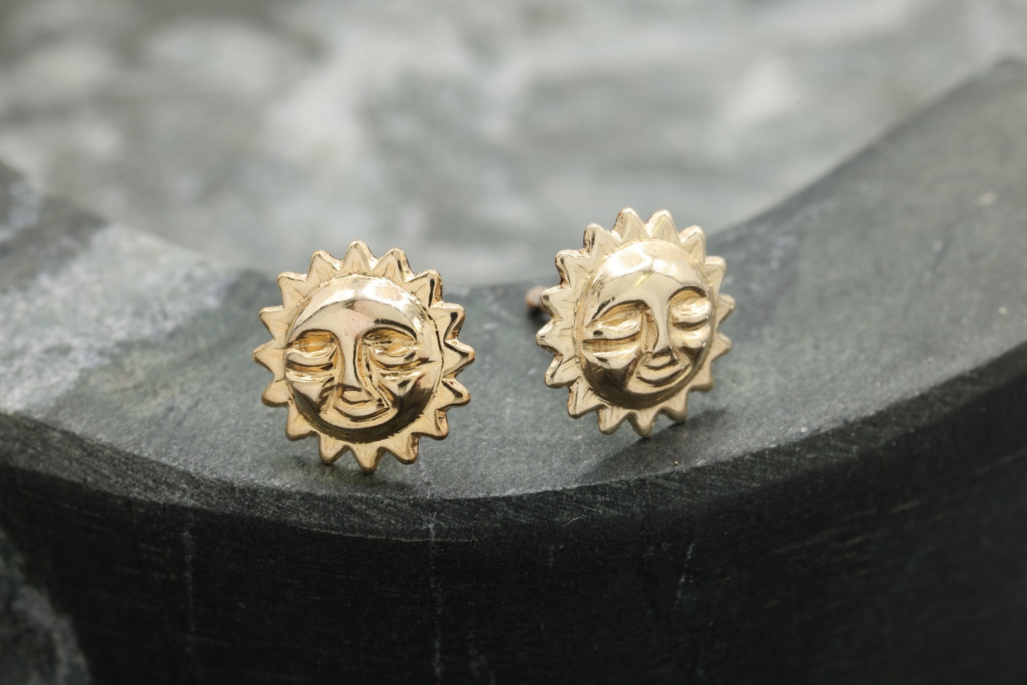 Sun Face Stud Earring, 14/20 Gold - Filled, 9mm x 9mm, Wholesale, Jewelry Earrings - HarperCrown