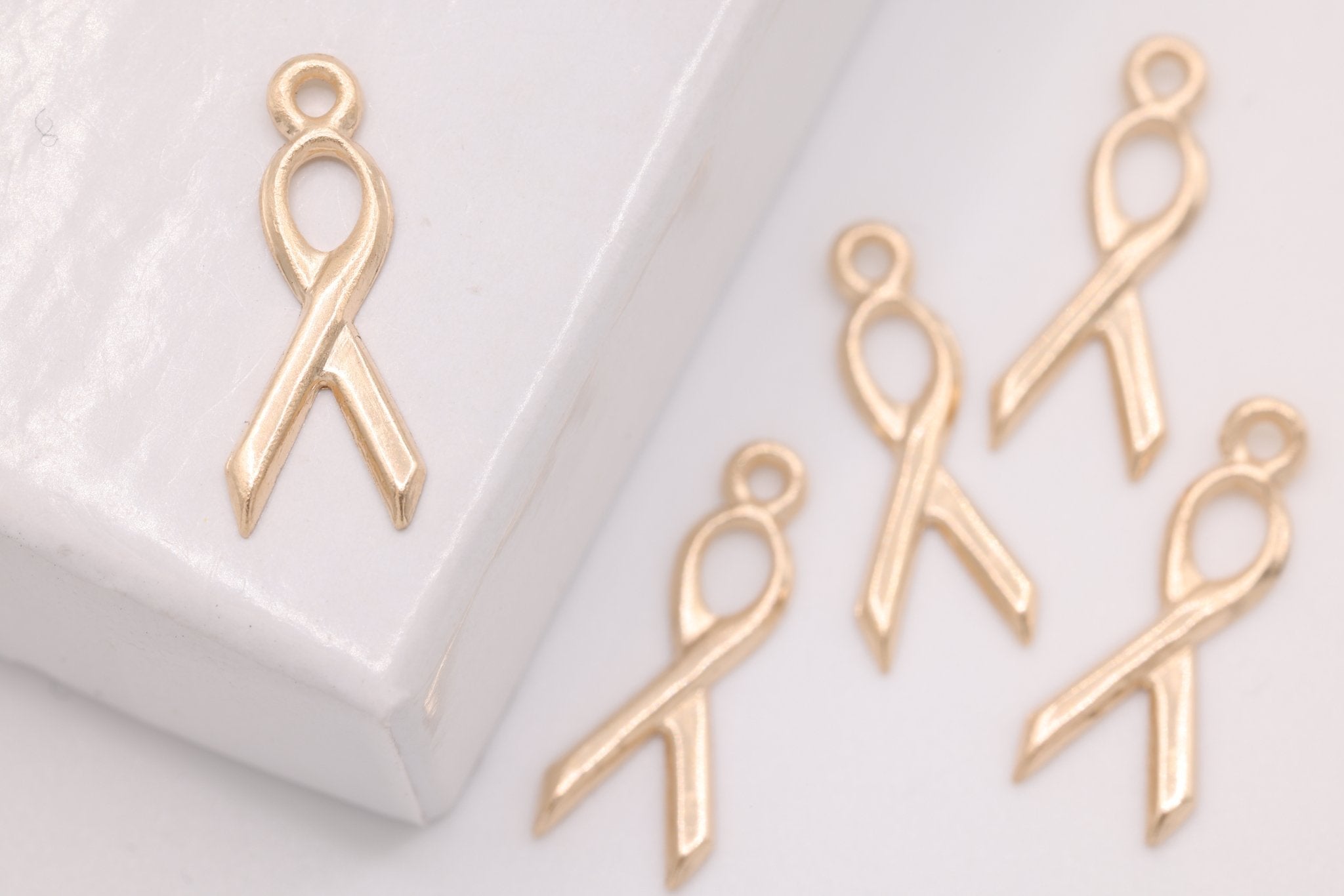 Support Our Troops Ribbon Charm, Gold - Filled, 14mm x 5mm, Bulk DIY Wholesale Jewelry Making Charm - HarperCrown
