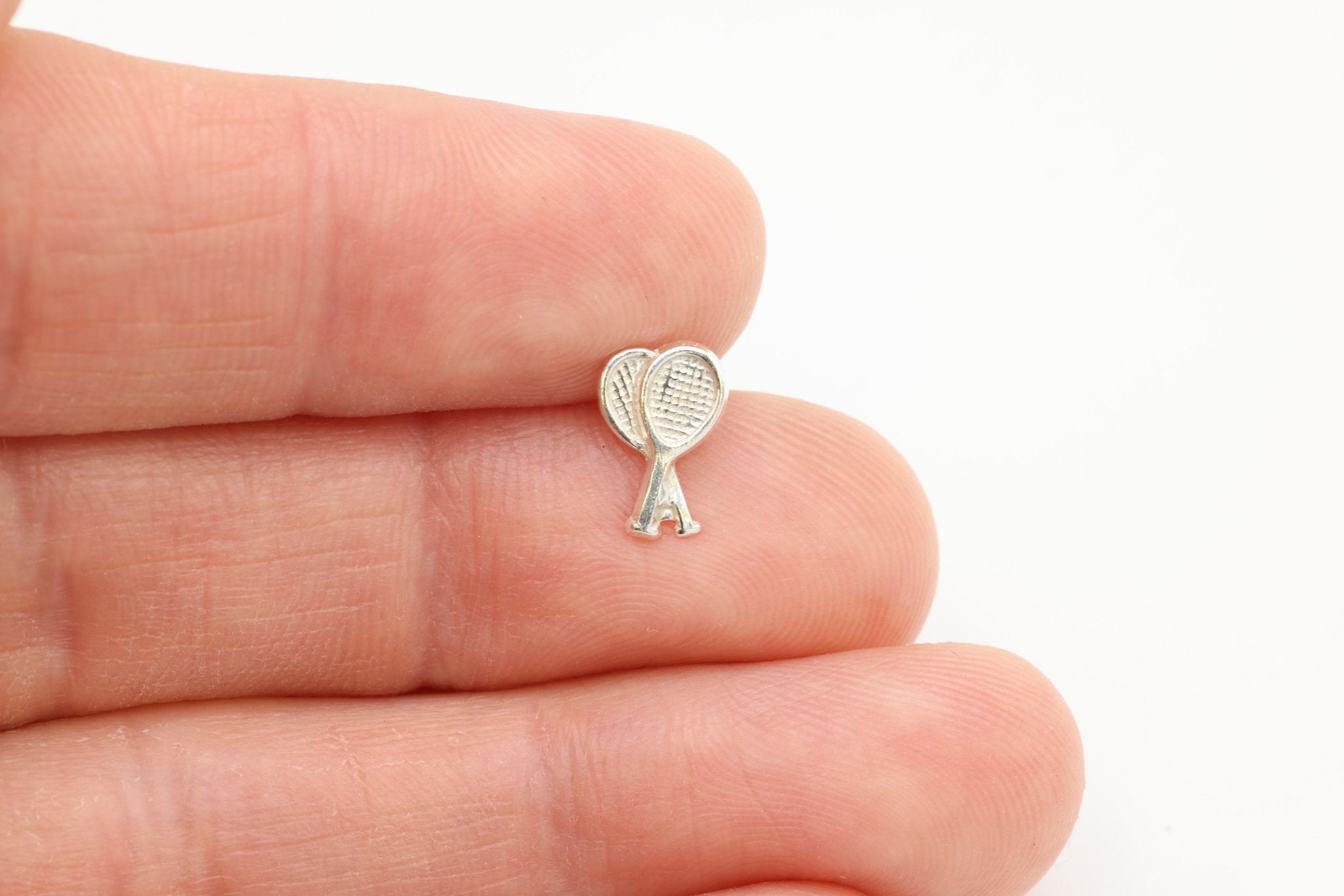 Tennis Racket Stud Earring, 925 Sterling Silver, 8mm x 5mm, Wholesale, Dainty Minimalist Jewelry Earrings - HarperCrown