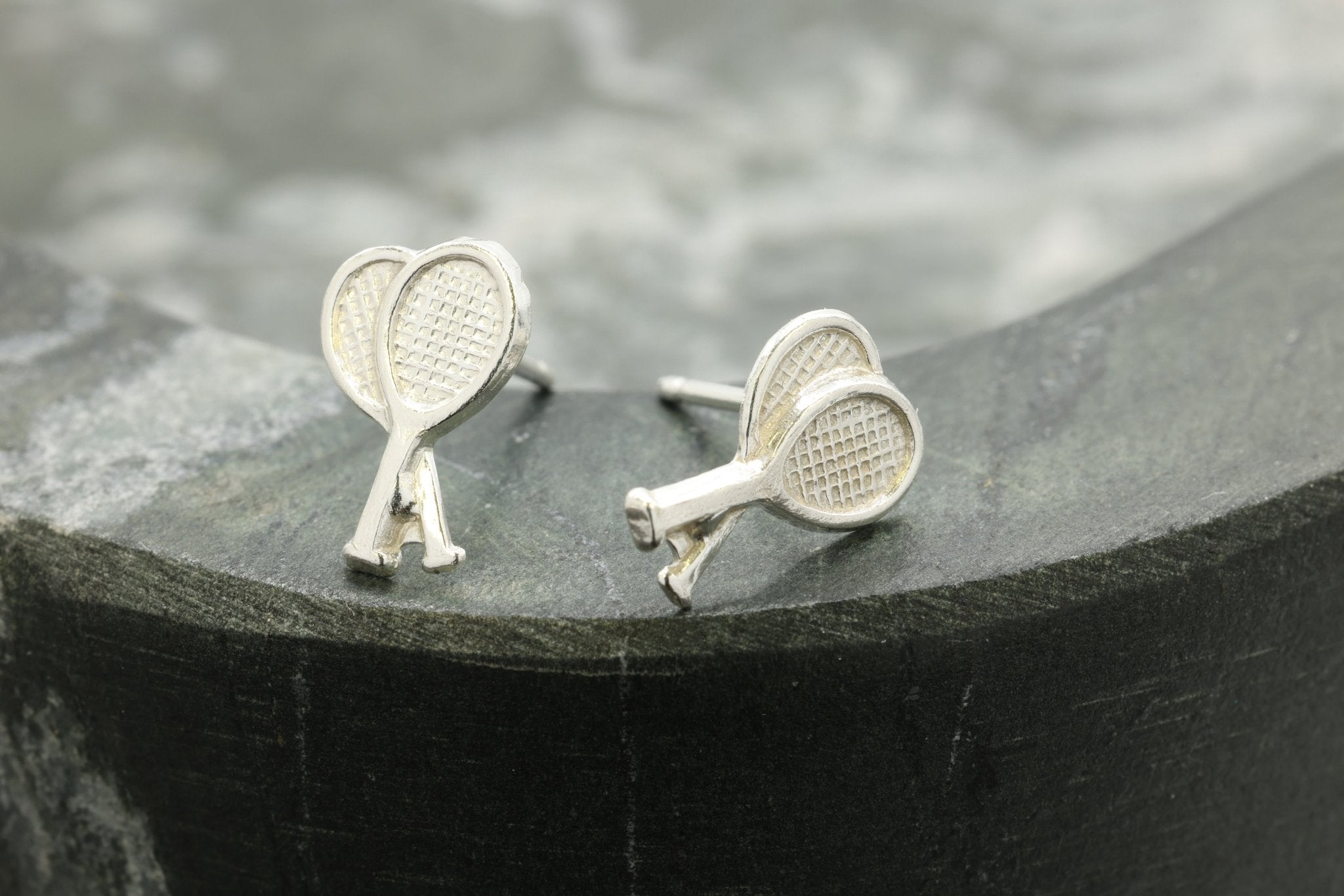 Tennis Racket Stud Earring, 925 Sterling Silver, 8mm x 5mm, Wholesale, Dainty Minimalist Jewelry Earrings - HarperCrown