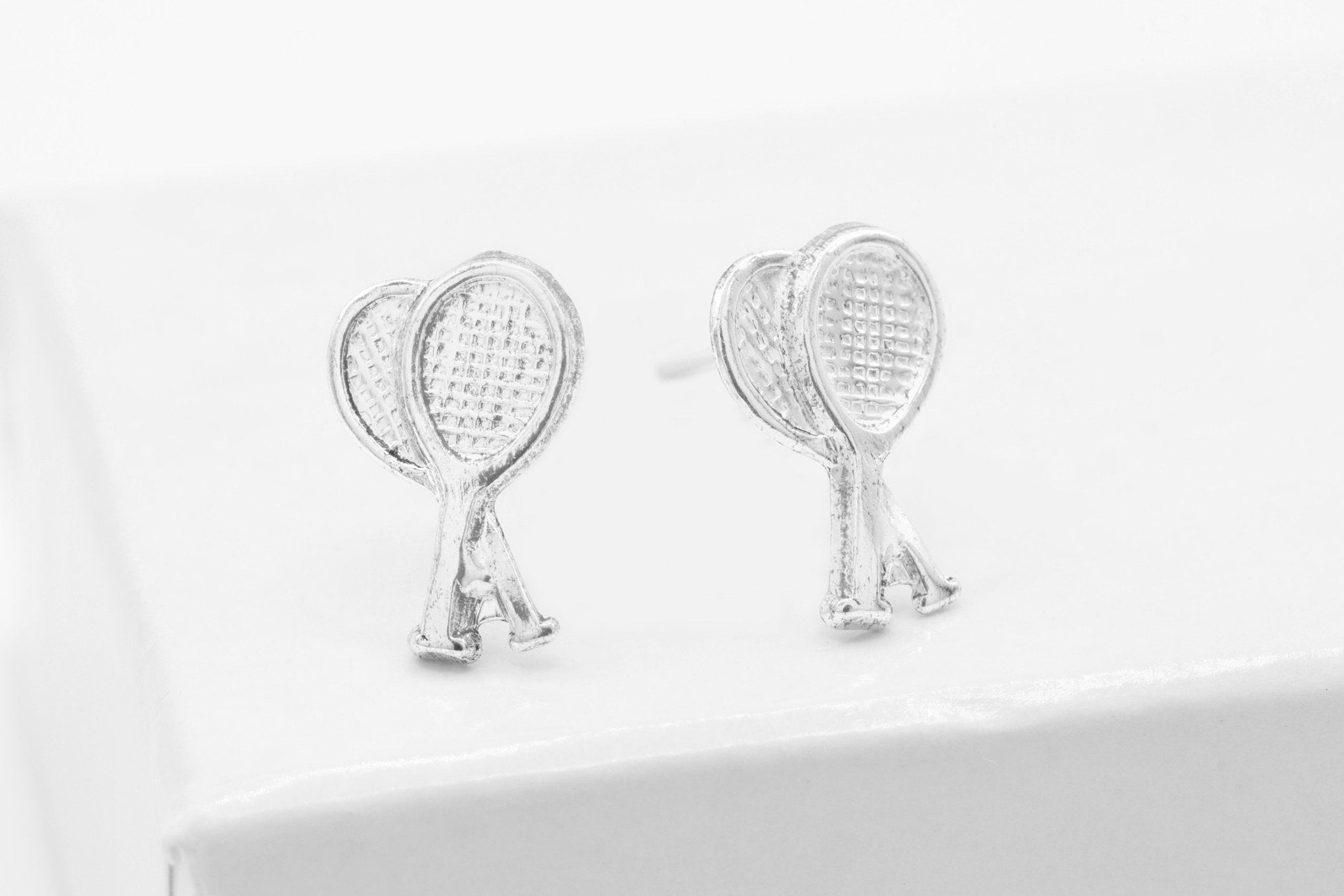 Tennis Racket Stud Earring, 925 Sterling Silver, 8mm x 5mm, Wholesale, Dainty Minimalist Jewelry Earrings - HarperCrown