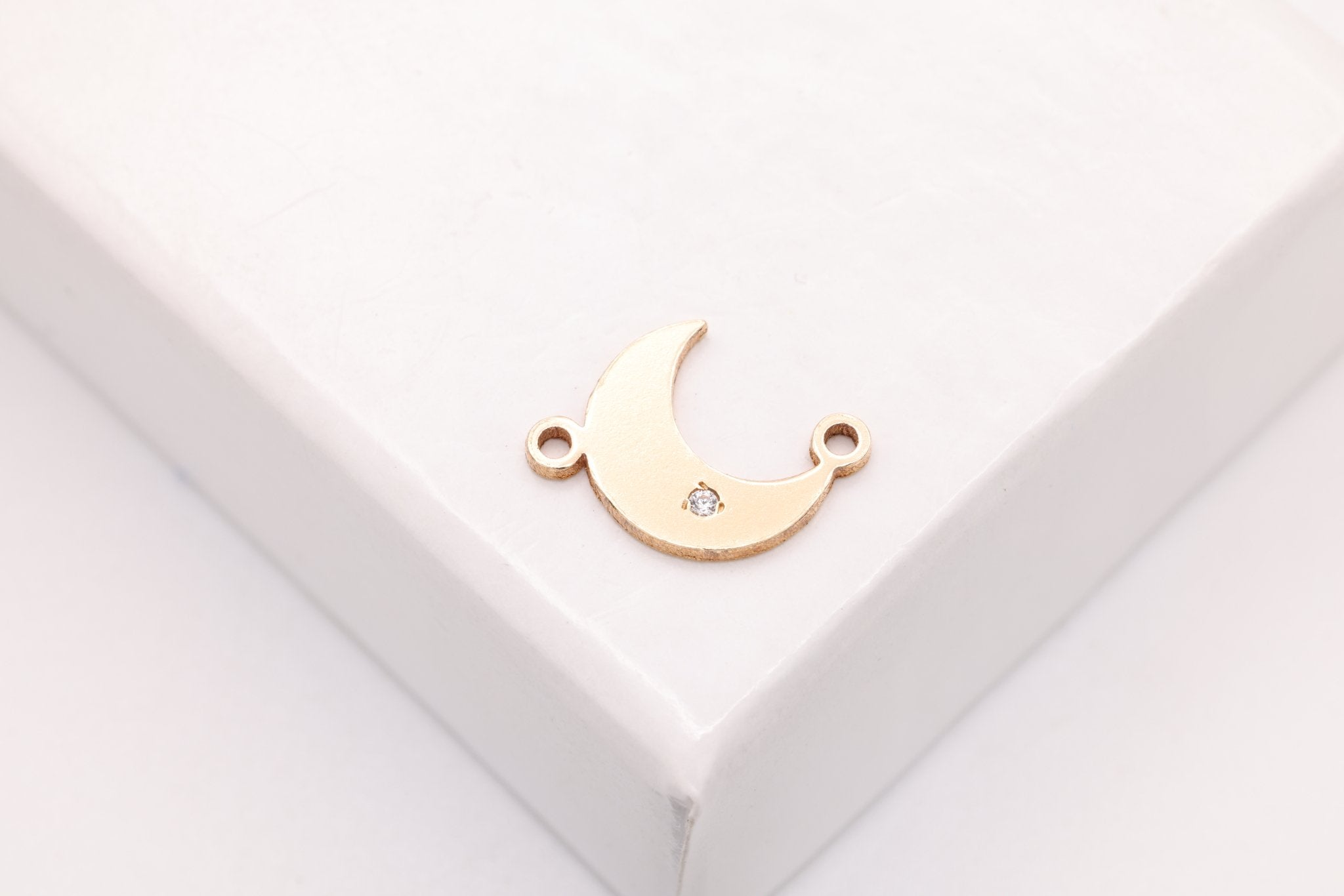 The CZ Moon Connector Charm, Gold - Filled, 10mm x 7mm, Bulk DIY Wholesale Jewelry Making Charm - HarperCrown