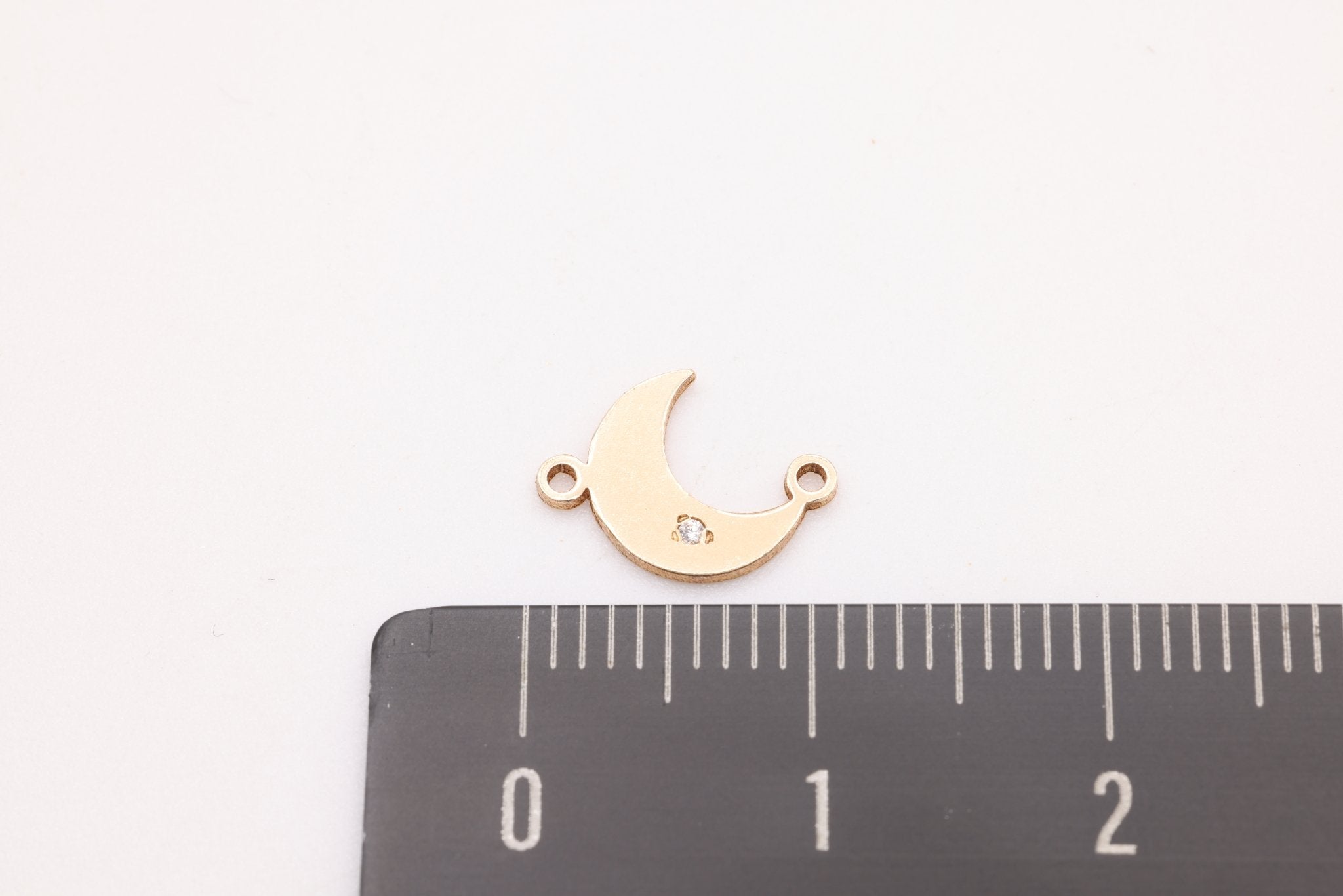 The CZ Moon Connector Charm, Gold - Filled, 10mm x 7mm, Bulk DIY Wholesale Jewelry Making Charm - HarperCrown