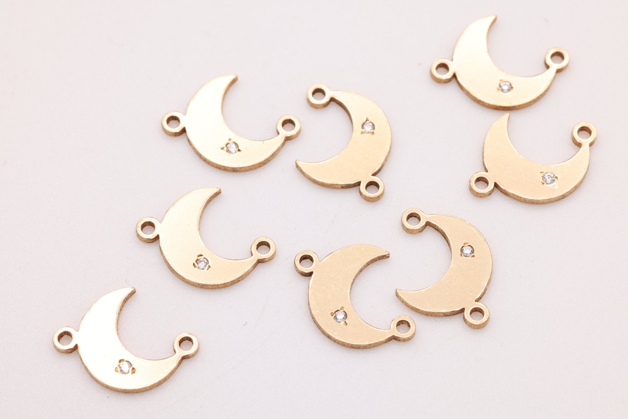 The CZ Moon Connector Charm, Gold - Filled, 10mm x 7mm, Bulk DIY Wholesale Jewelry Making Charm - HarperCrown