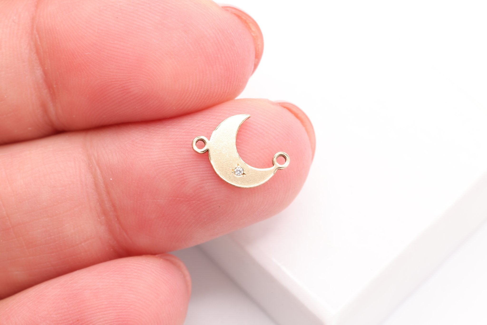 The CZ Moon Connector Charm, Gold - Filled, 10mm x 7mm, Bulk DIY Wholesale Jewelry Making Charm - HarperCrown