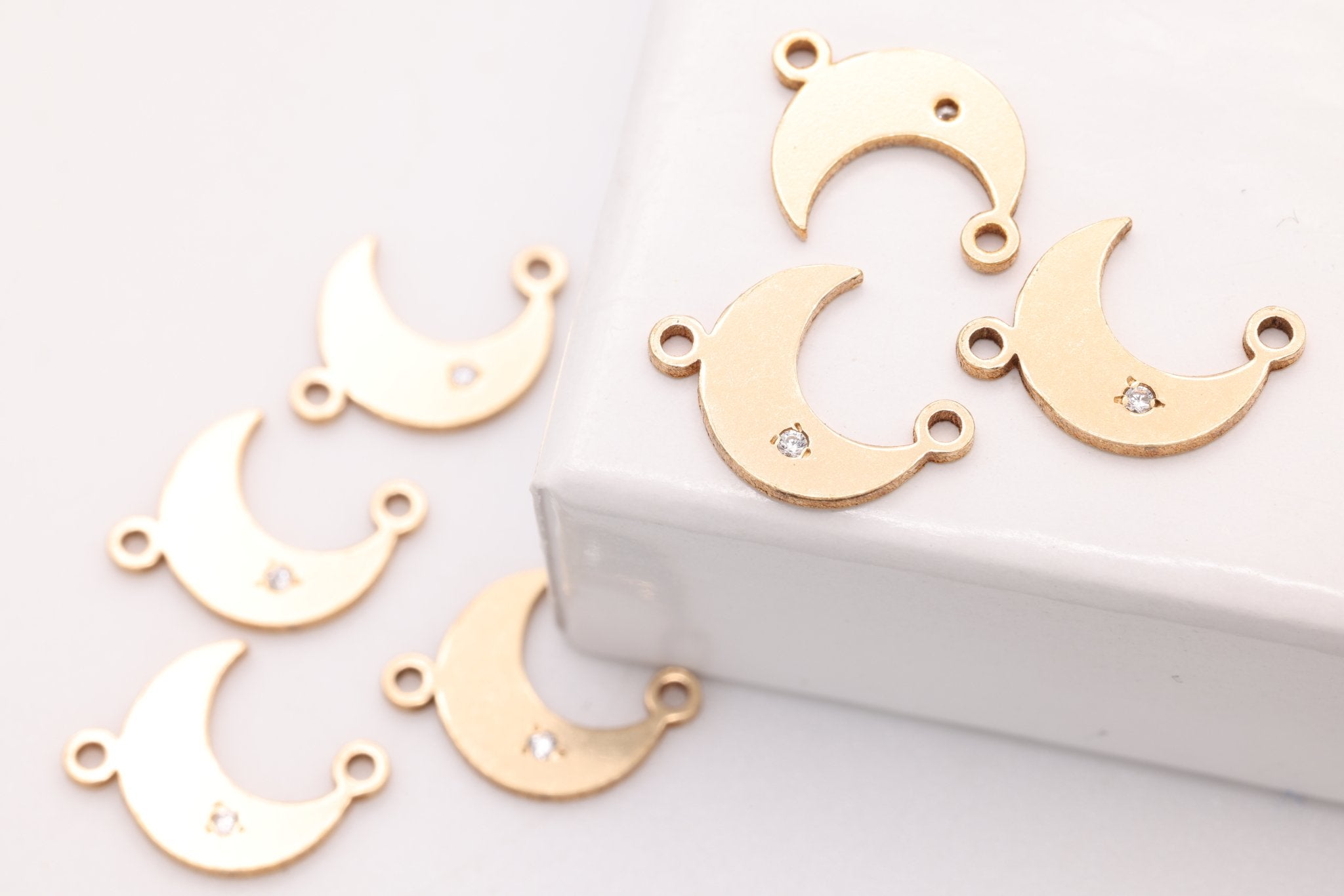 The CZ Moon Connector Charm, Gold - Filled, 10mm x 7mm, Bulk DIY Wholesale Jewelry Making Charm - HarperCrown