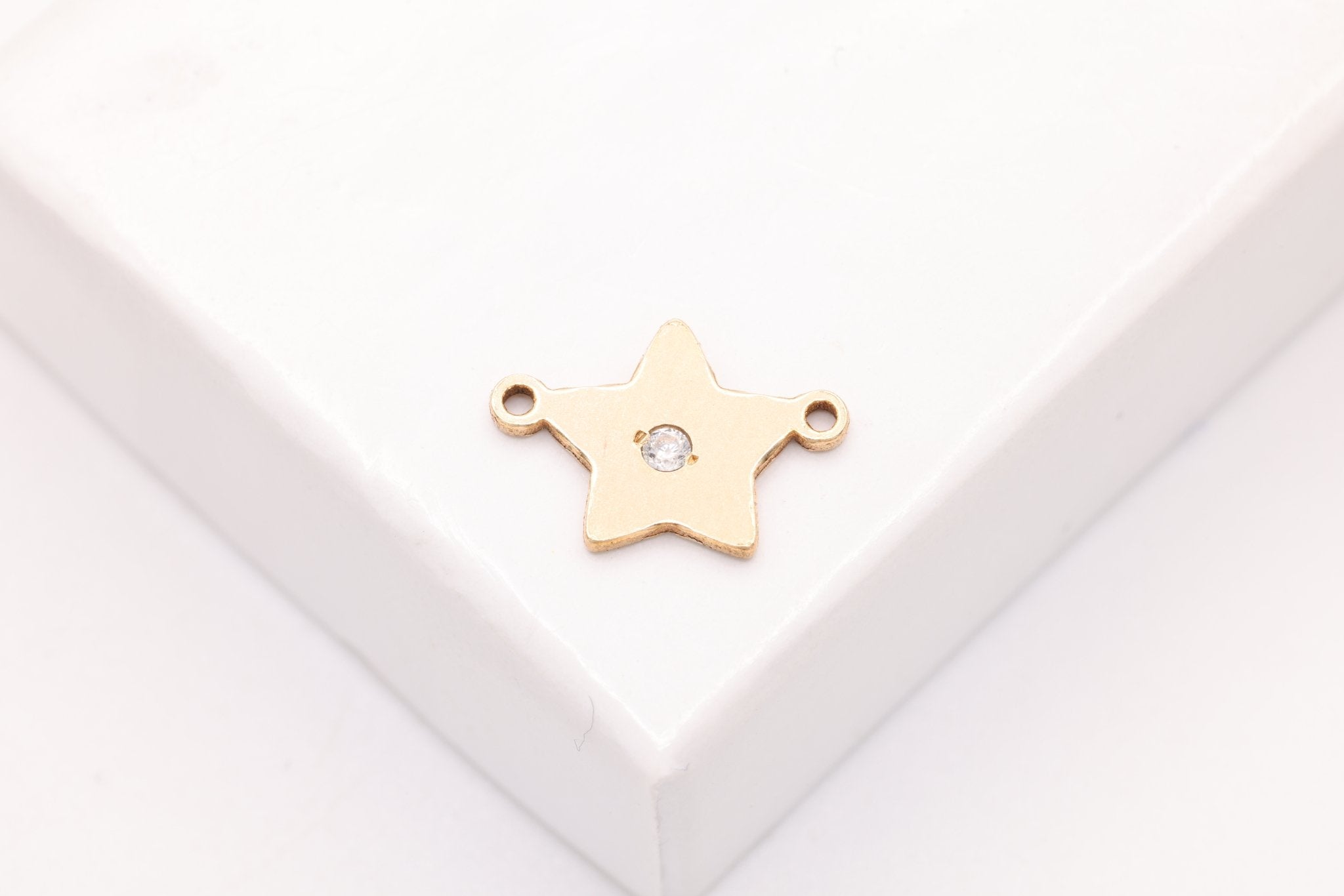 The CZ Star Connector Charm, Gold - Filled, 11mm x 7mm, Bulk DIY Wholesale Jewelry Making Charm - HarperCrown