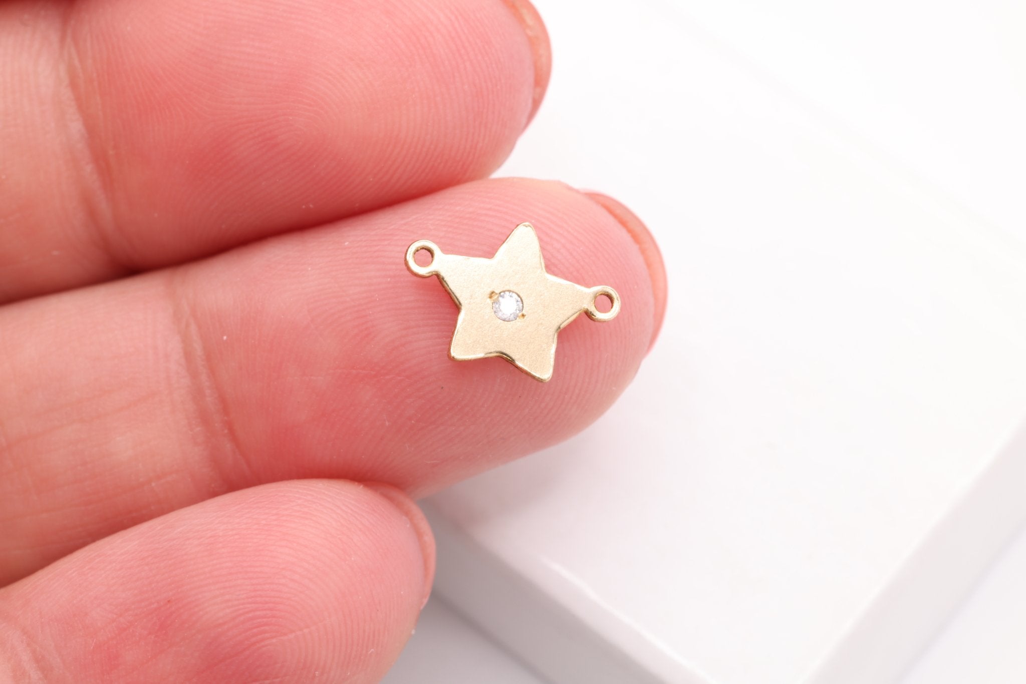 The CZ Star Connector Charm, Gold - Filled, 11mm x 7mm, Bulk DIY Wholesale Jewelry Making Charm - HarperCrown