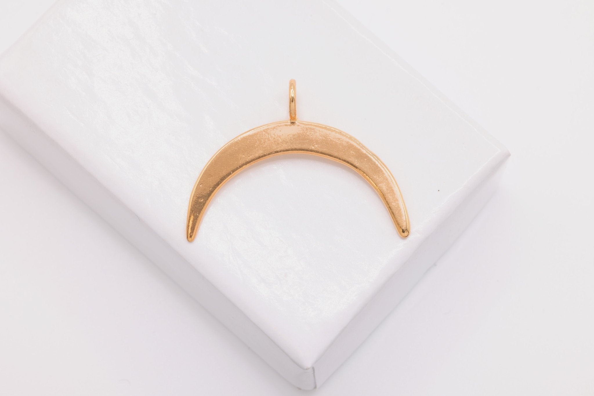 Thin Crescent Moon Charm, Wholesale, 18K Rose Gold - Plated 925 Sterling Silver, 24mm x 17mm - HarperCrown