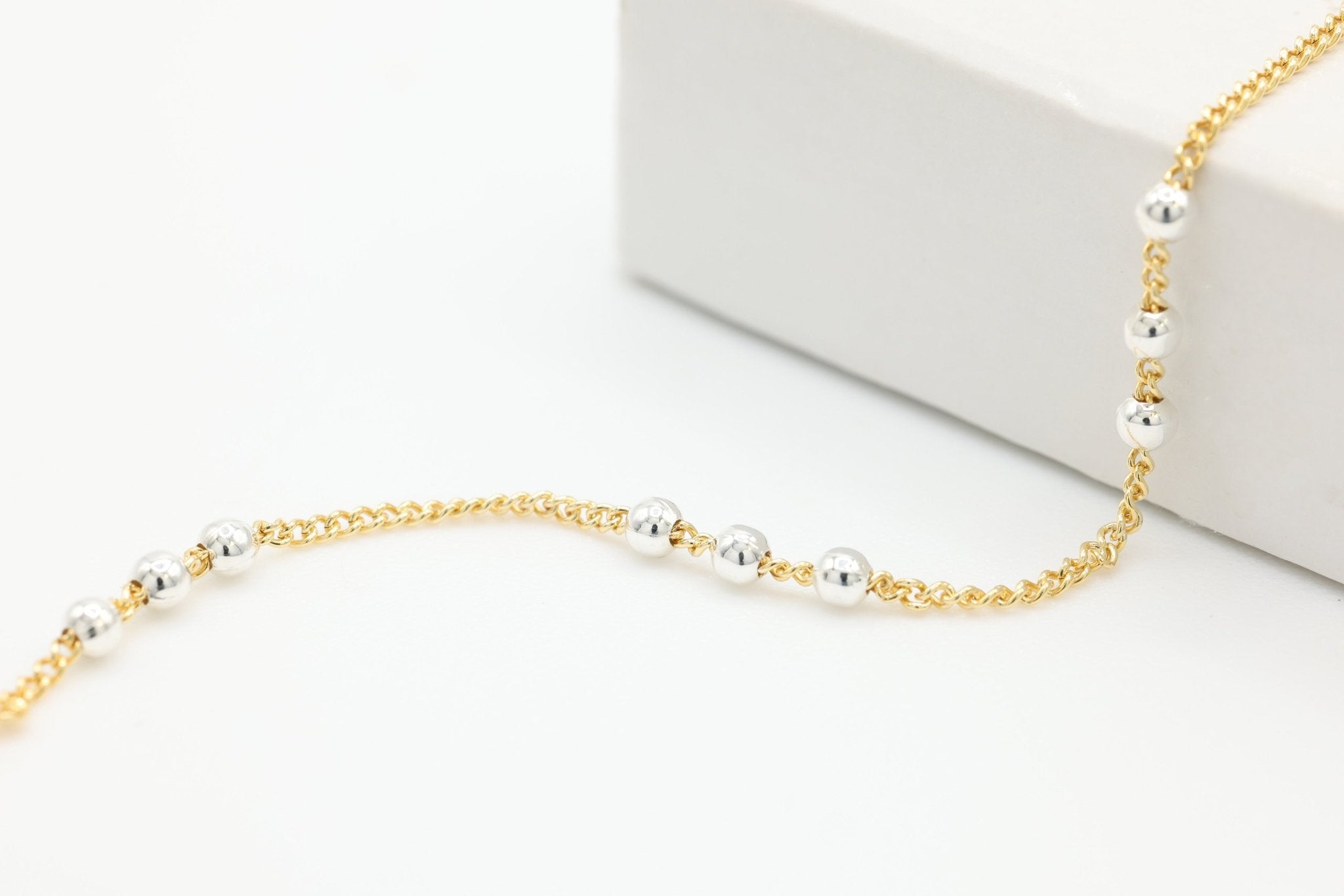Three Bead Satellite Chain, 14/20 Gold-Filled Chain with 925 Sterling Silver Beads, Wholesale, Pay Per Foot, Jewelry Making Chain - HarperCrown