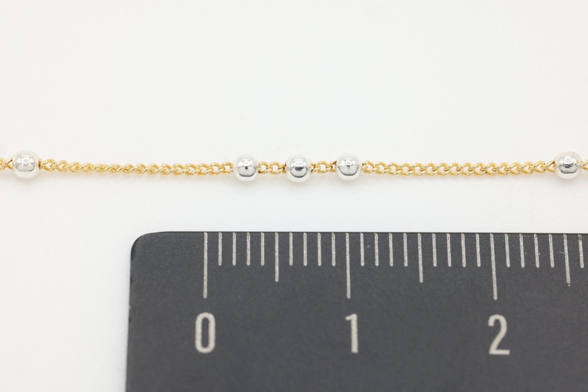 Three Bead Satellite Chain, 14/20 Gold-Filled Chain with 925 Sterling Silver Beads, Wholesale, Pay Per Foot, Jewelry Making Chain - HarperCrown