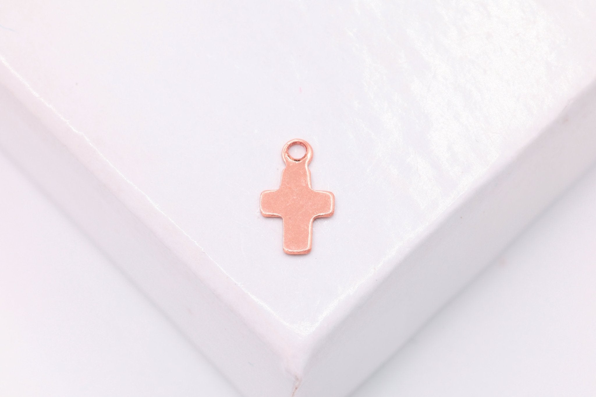 Tiny Cross Charm, Wholesale, 14/20 Rose Gold - Filled, 8mm x 5mm, Flat Gold Cross - HarperCrown