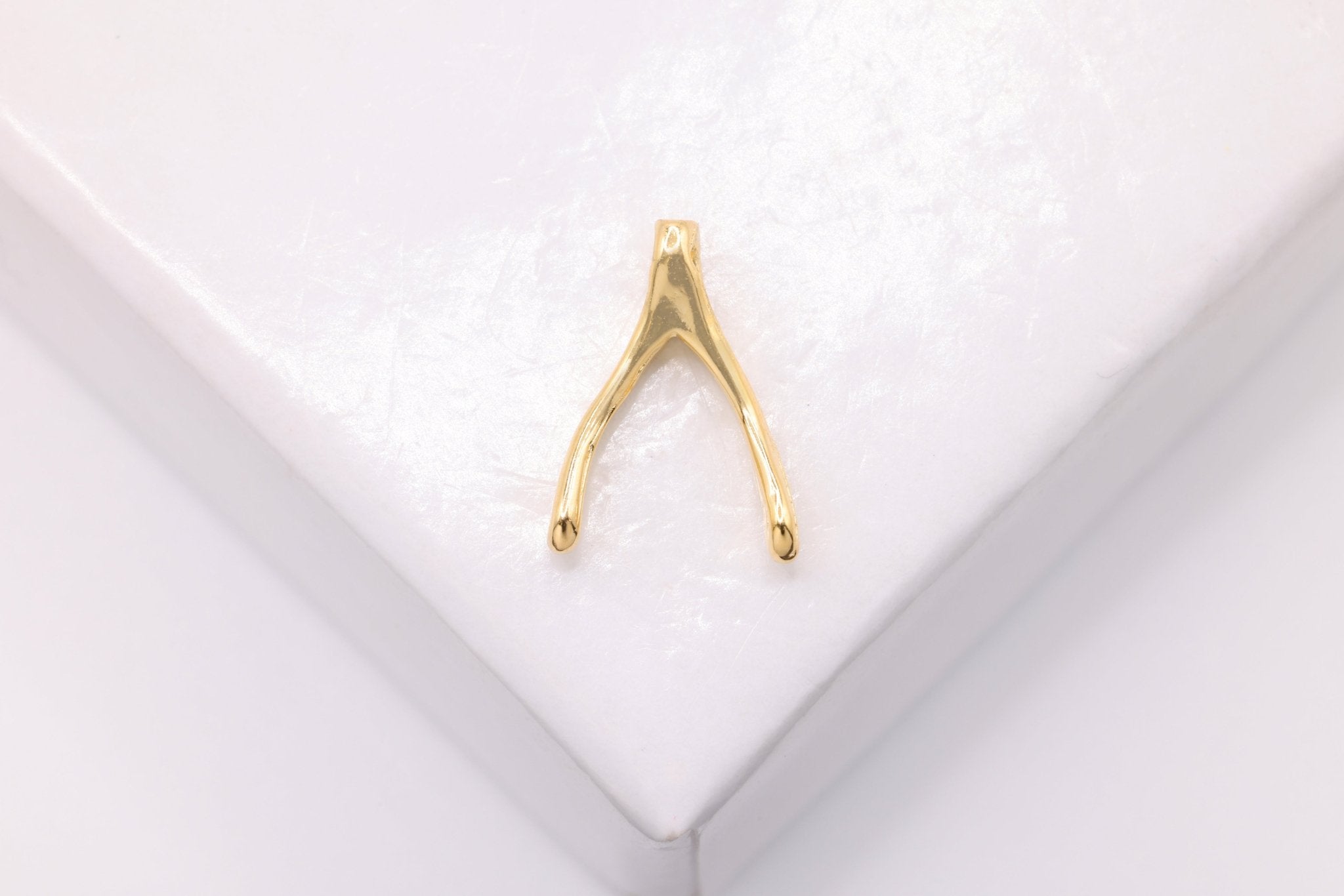 Tiny Wishbone Charm, Wholesale, 14K Solid Gold, 10mm x 6mm - HarperCrown